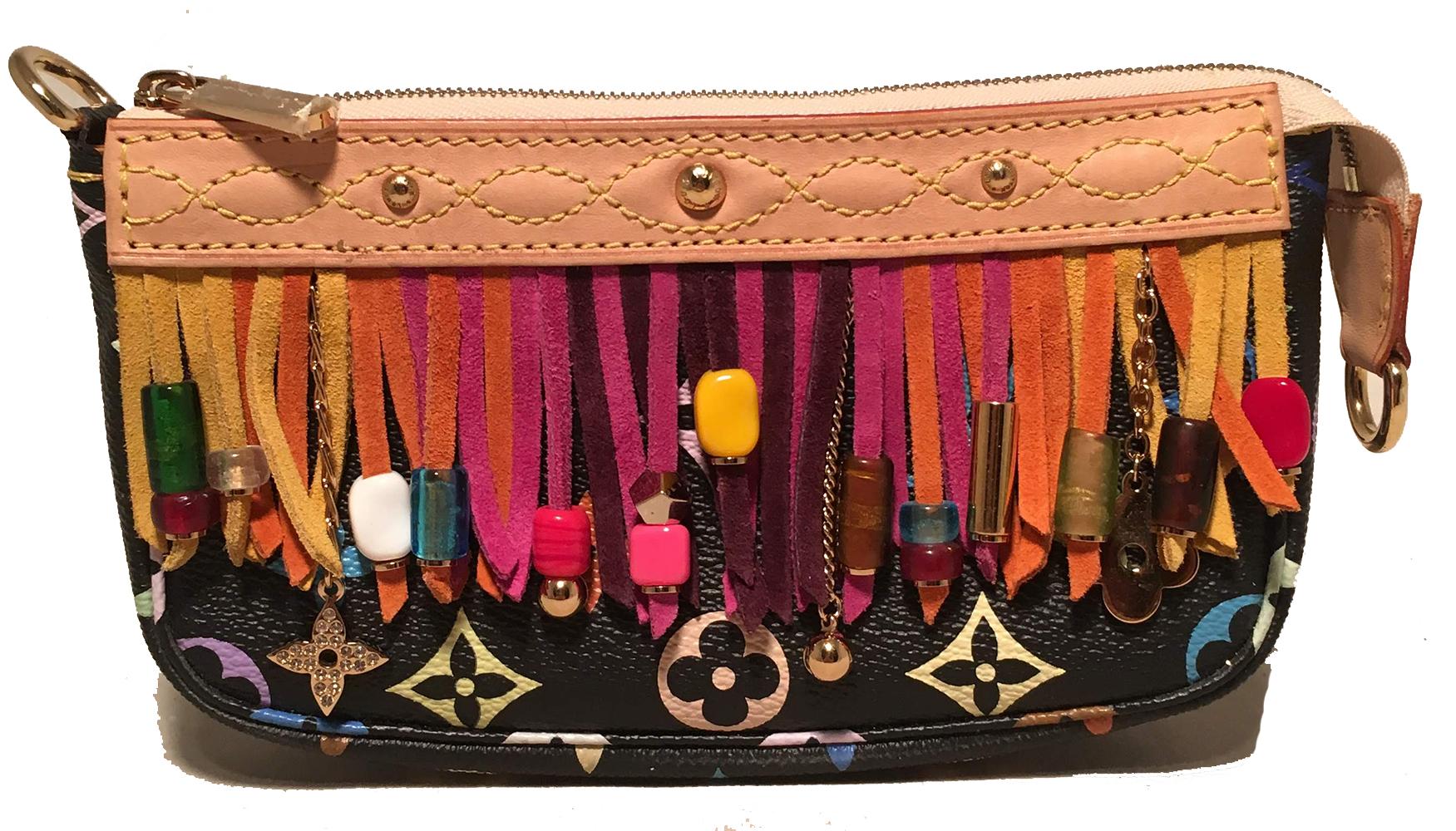 Louis Vuitton Limited Edition Schwarz Monogramm Multicolor Fransen Bucket Bag mit 5
