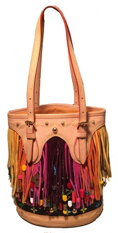 Louis Vuitton Limited Edition Black Monogram Multicolor Fringe Bucket Bag with