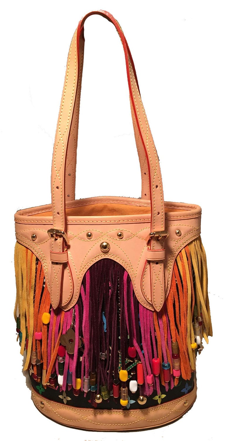 Louis Vuitton Limited Edition Black Monogram Multicolor Fringe Bucket Bag with at 1stdibs