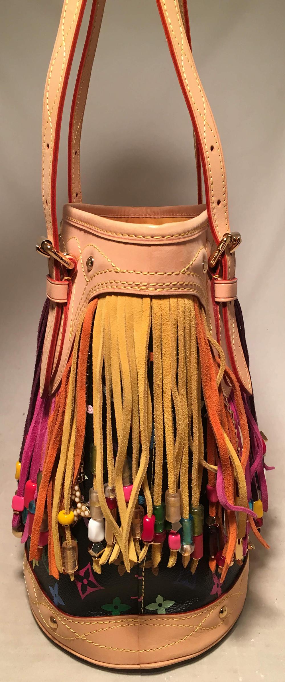 Louis Vuitton Limited Edition Schwarz Monogramm Multicolor Fransen Bucket Bag mit (Orange)