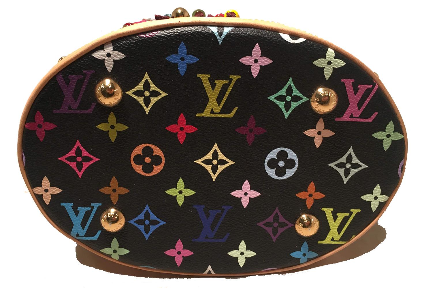Louis Vuitton Limited Edition Schwarz Monogramm Multicolor Fransen Bucket Bag mit im Zustand „Hervorragend“ in Philadelphia, PA