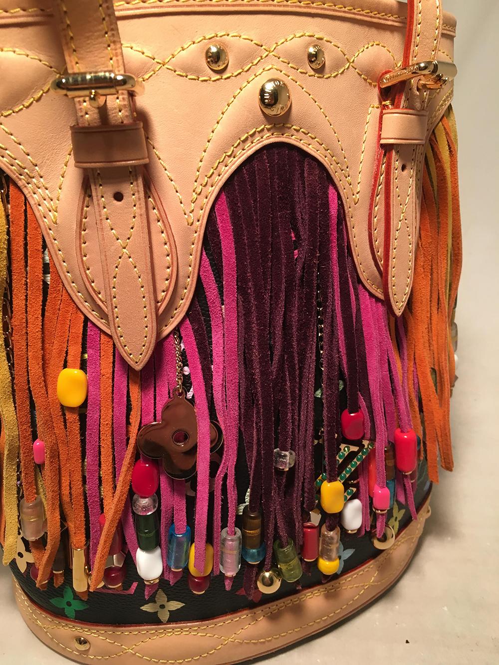 Louis Vuitton Limited Edition Schwarz Monogramm Multicolor Fransen Bucket Bag mit Damen