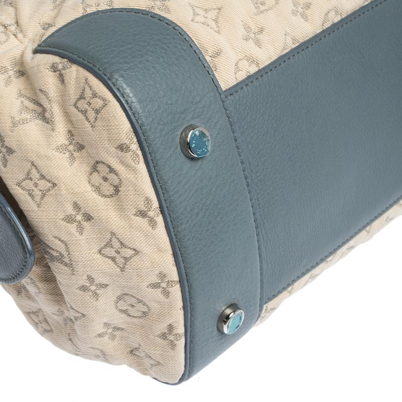 Beige Louis Vuitton Limited Edition Blue Monogram Denim Speedy Round Bag
