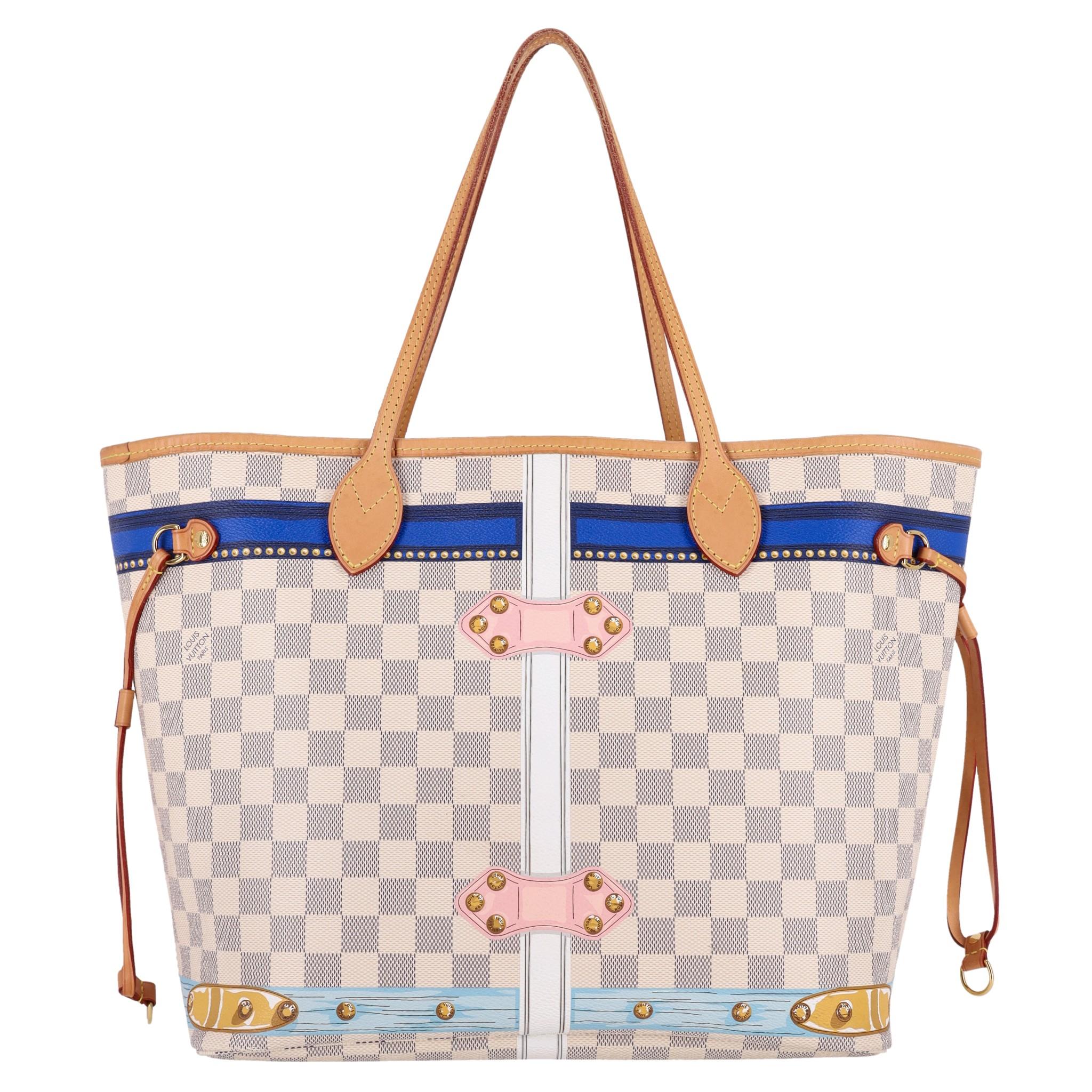 Louis Vuitton Limited Edition Damier Azur Summer Trunks Knokke Neverfull MM Bag In Excellent Condition For Sale In London, GB