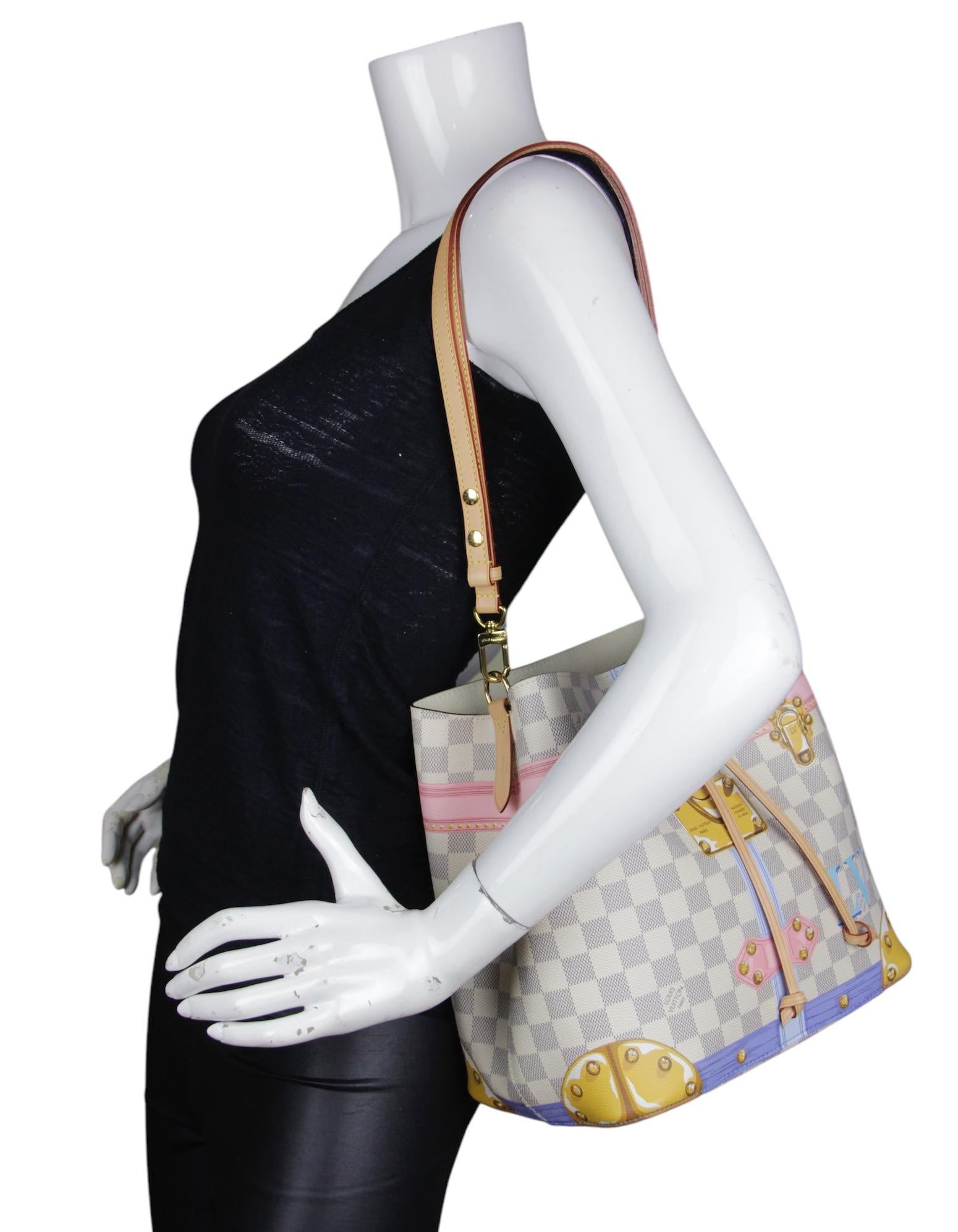 Louis Vuitton Limited Edition Damier Azur Summer Trunks Neonoe Bucket Bag

Year of Production: 2018
Color: White, grey, multi
Hardware: Goldtone
Materials: Coated canvas with smooth cowhide-leather trim 
Lining: Beige microfiber
Closure/Opening: