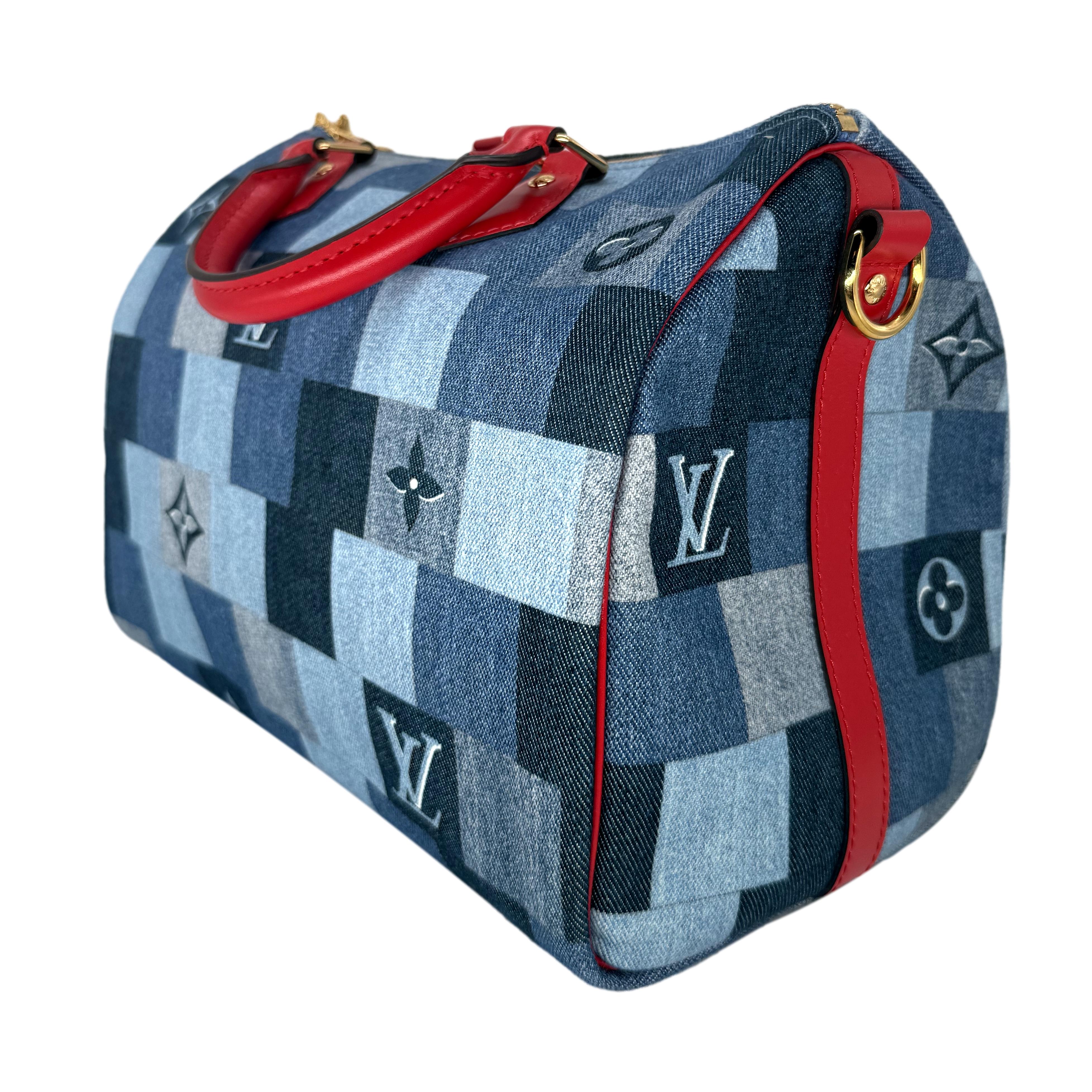 Louis Vuitton Limited Edition Denim Patchwork Bandoulière Speedy Damier 30, 2019. The iconic speedy was first introduced in the 1930's and was designed as an alternative for the larger 