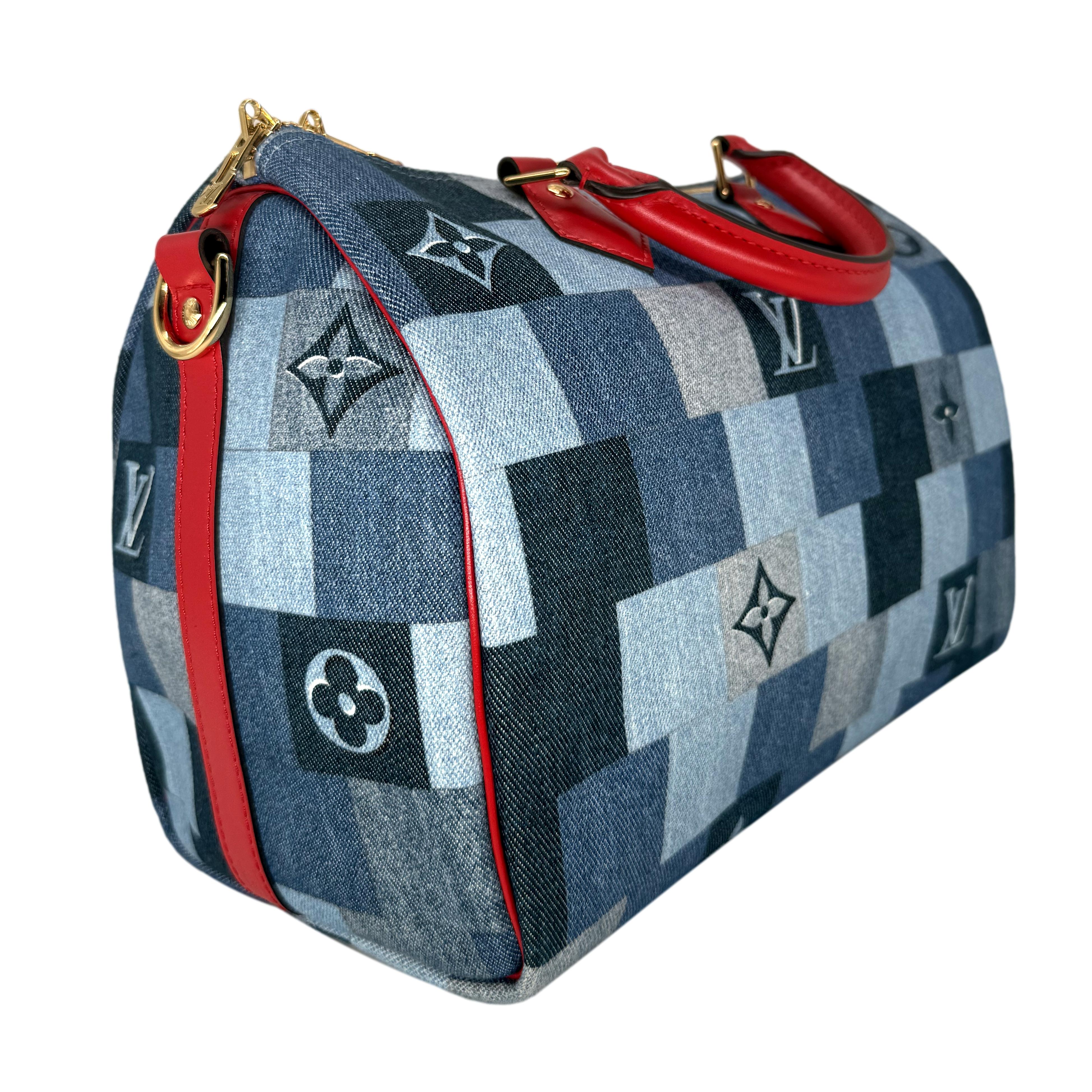 Gray Louis Vuitton Limited Edition Denim Patchwork Bandoulière Speedy Damier 30, 2019 For Sale