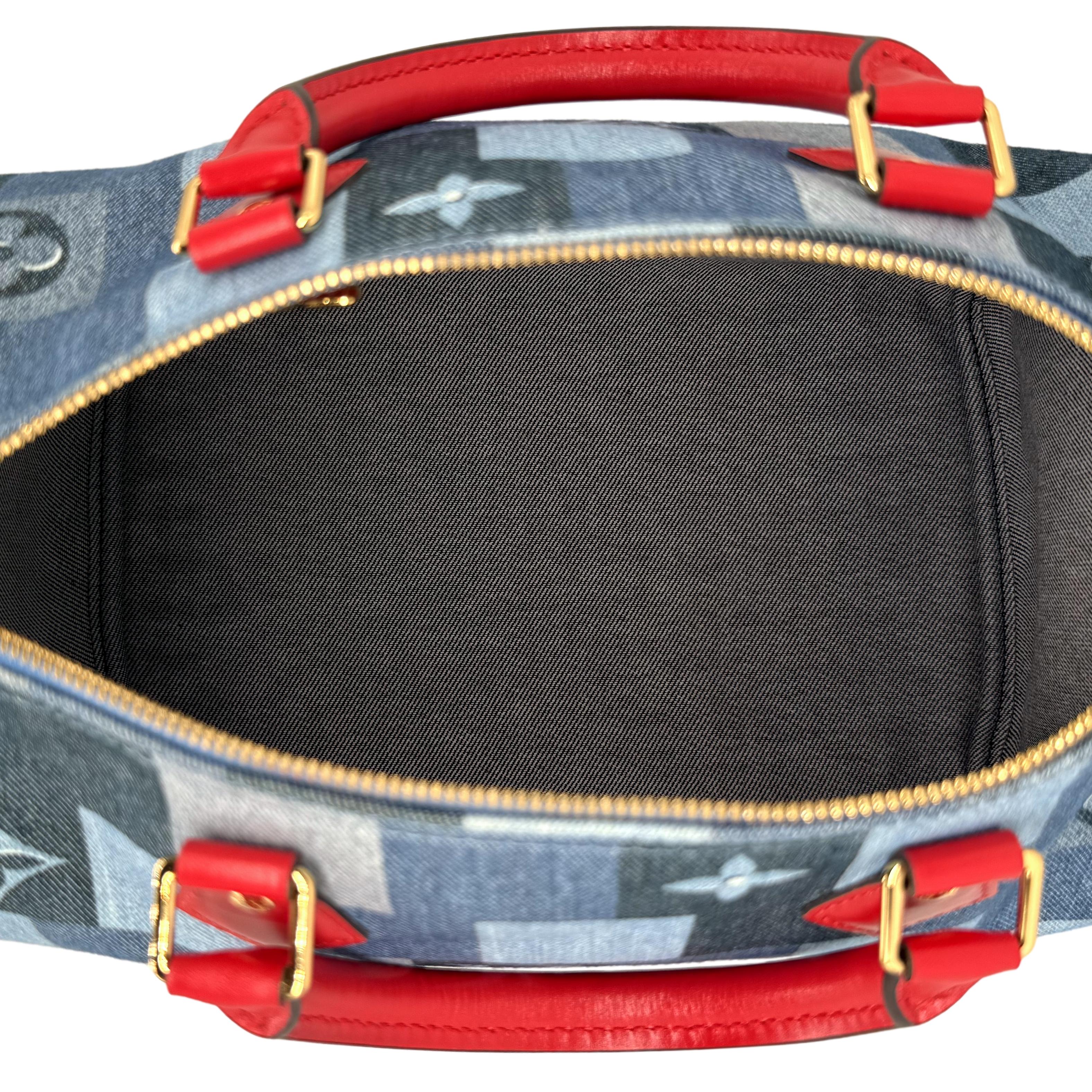 Louis Vuitton Limited Edition Denim Patchwork Bandoulière Speedy Damier 30, 2019 For Sale 2