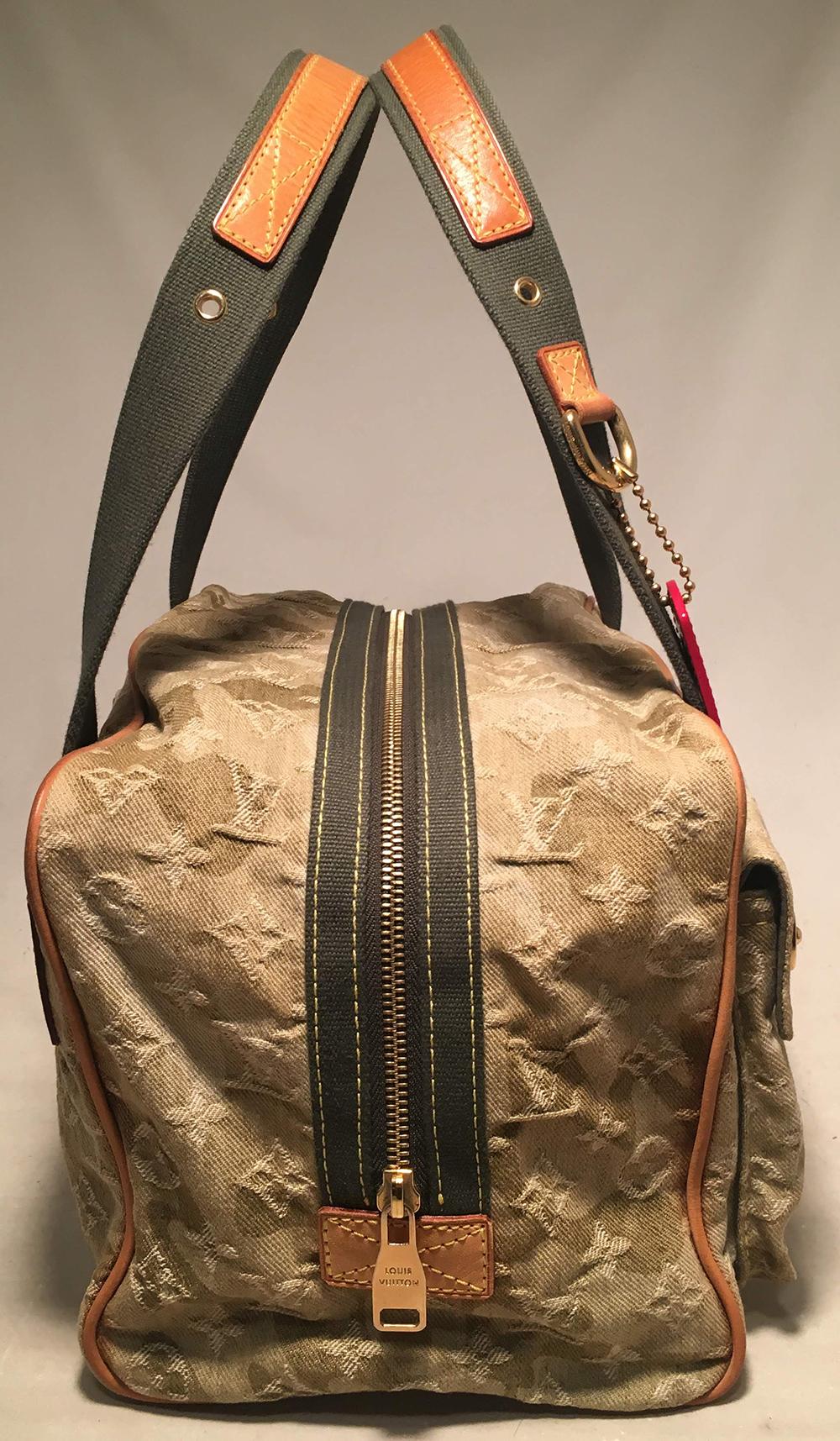 Louis Vuitton Limited Edition Green Monogramouflage Denim Jasmine Bag in good condition. Green denim Monogramouflage exterior trimmed with tan leather, red patent leather, gold hardware and dark green canvas shoulder straps. Designed by Takashi