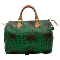 Used Louis Vuitton Limited Edition Green Yayoi Kusama Monogram Town Speedy 30 Bag (20