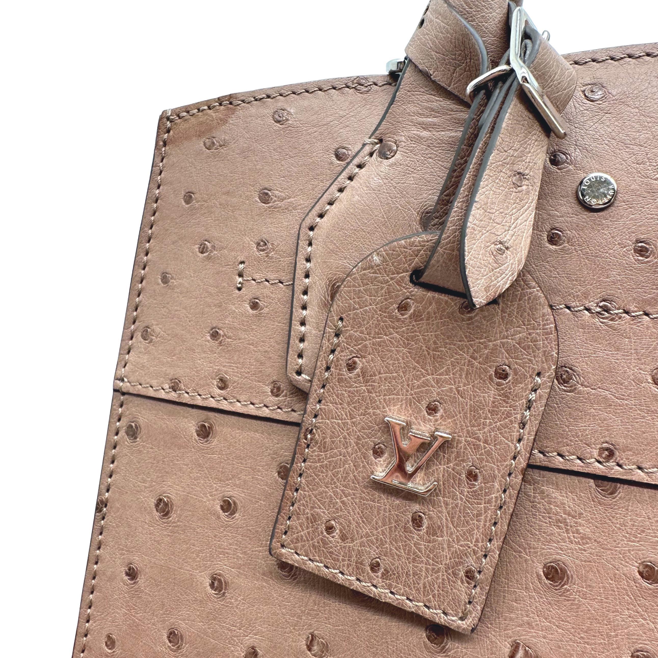 Louis Vuitton Limited Edition Gris Ostrich City Steamer PM Top Handle Bag, 2021. For Sale 6