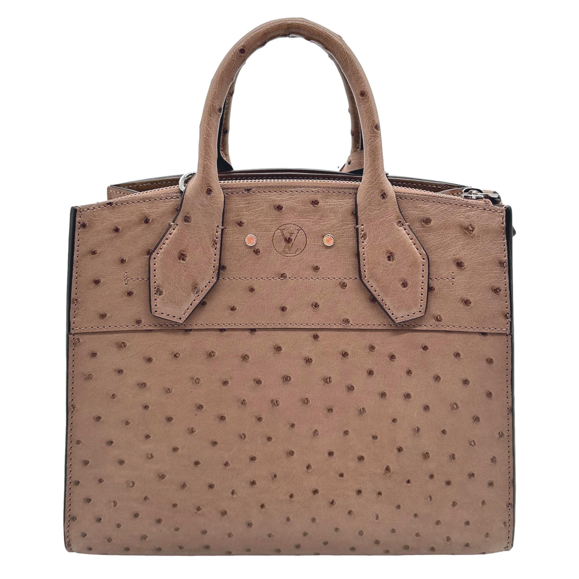 Louis Vuitton Limited Edition Gris Ostrich City Steamer PM Top Handle Bag, 2021. In Good Condition For Sale In Banner Elk, NC