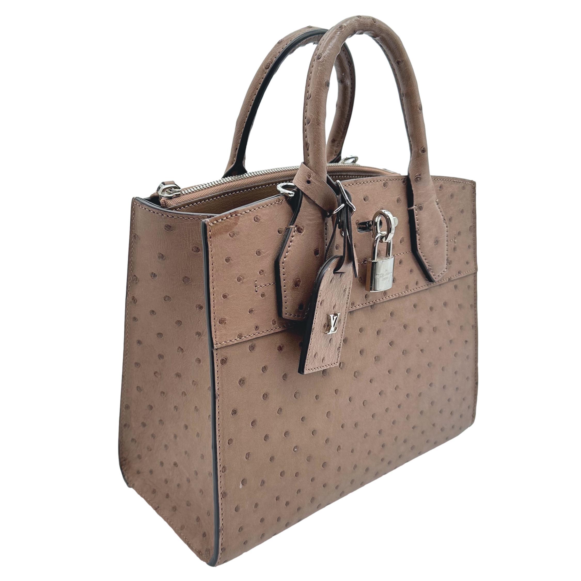 Women's or Men's Louis Vuitton Limited Edition Gris Ostrich City Steamer PM Top Handle Bag, 2021. For Sale