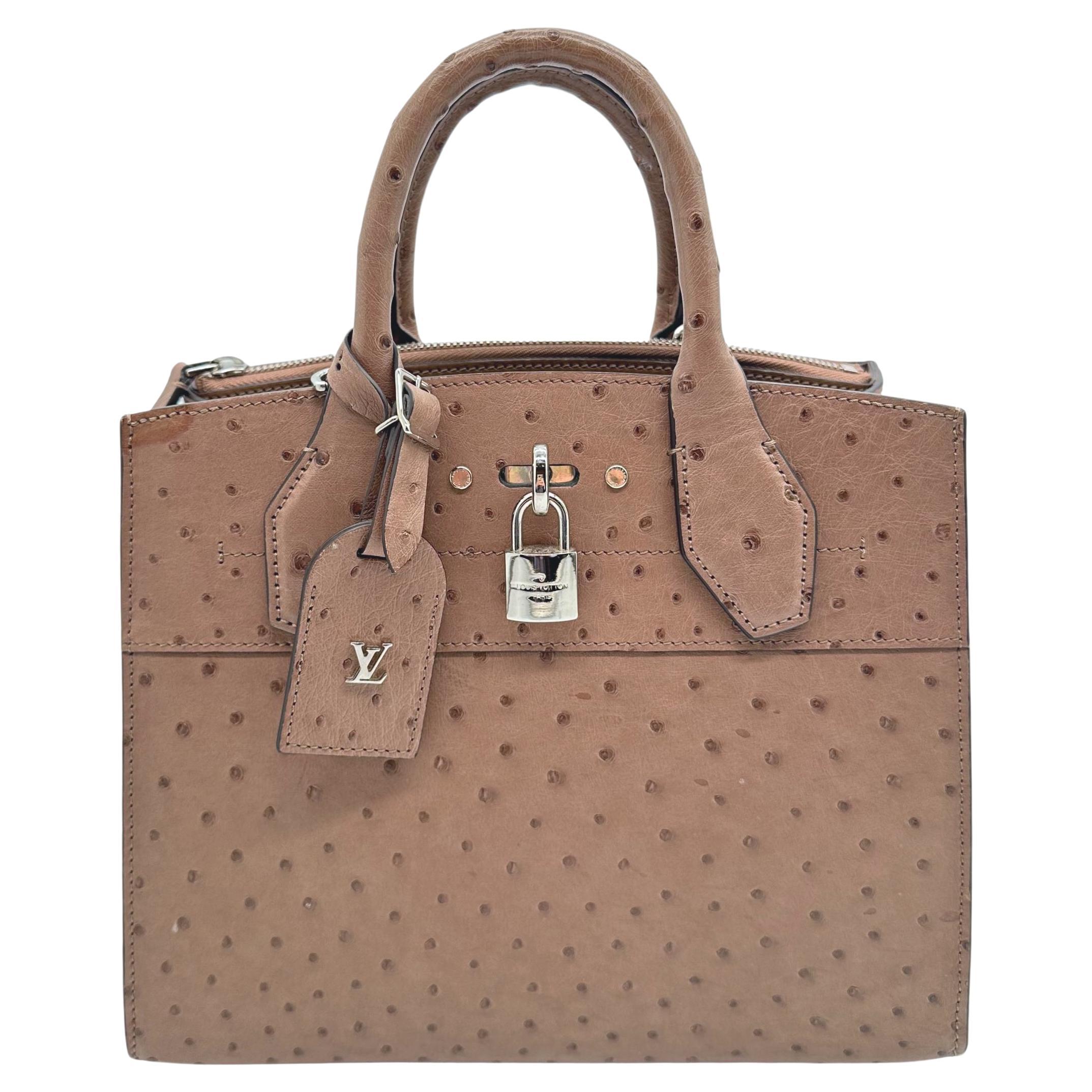 Louis Vuitton Limited Edition Gris Ostrich City Steamer PM Top Handle Bag, 2021. For Sale