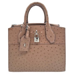 Used Louis Vuitton Limited Edition Gris Ostrich City Steamer PM Top Handle Bag, 2021.