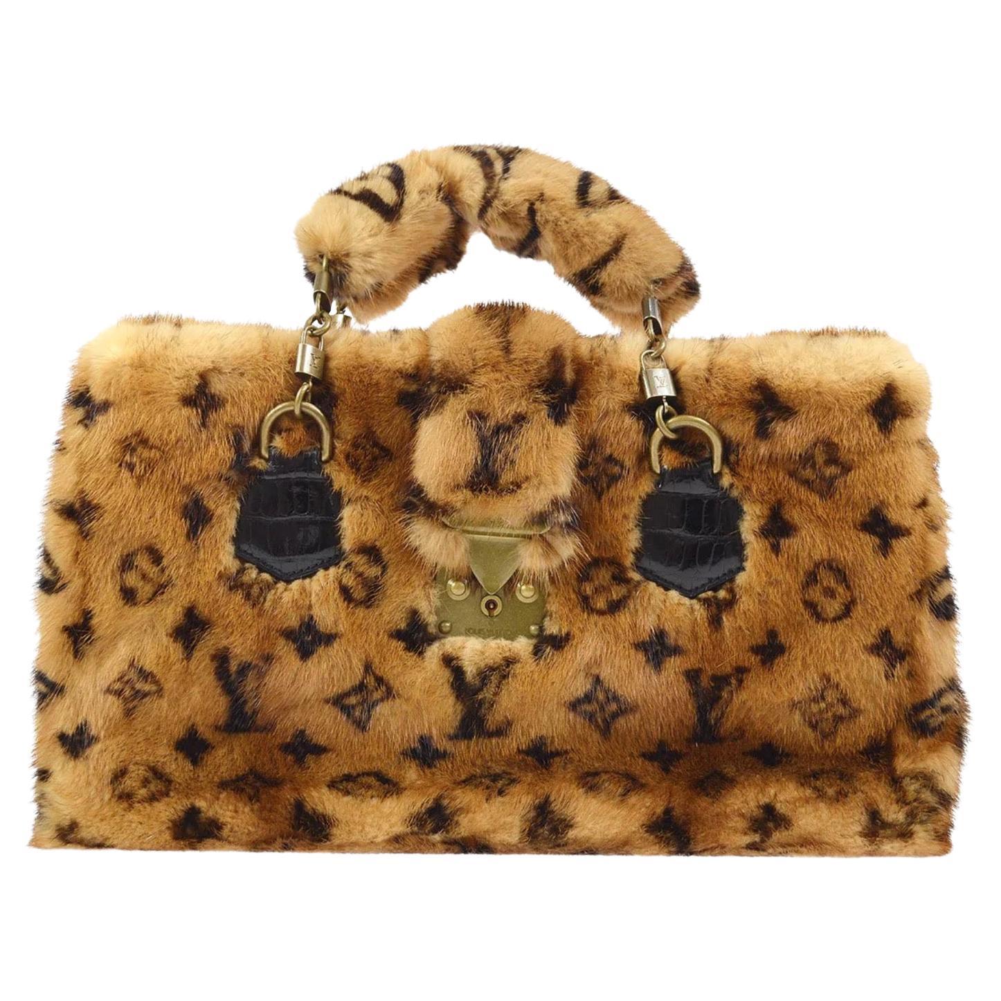 Louis Vuitton Limited Edition Monogram Fur Top Handle Satchel Kelly Style Bag