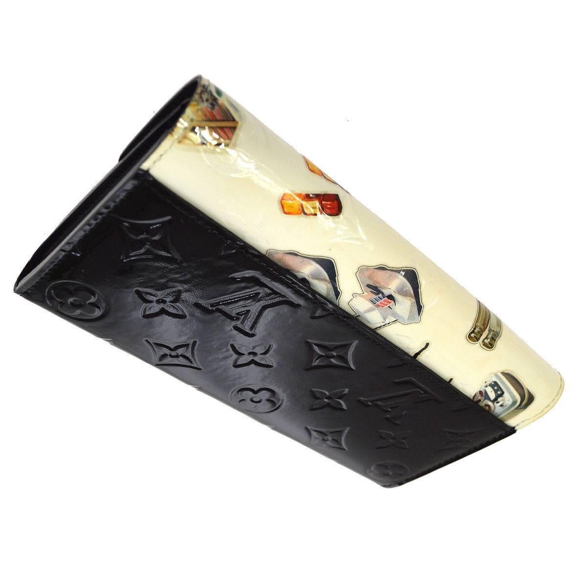 Louis Vuitton Limited Edition Monogram Vernis Logo Black Ivory Clutch Wallet In Excellent Condition In Chicago, IL