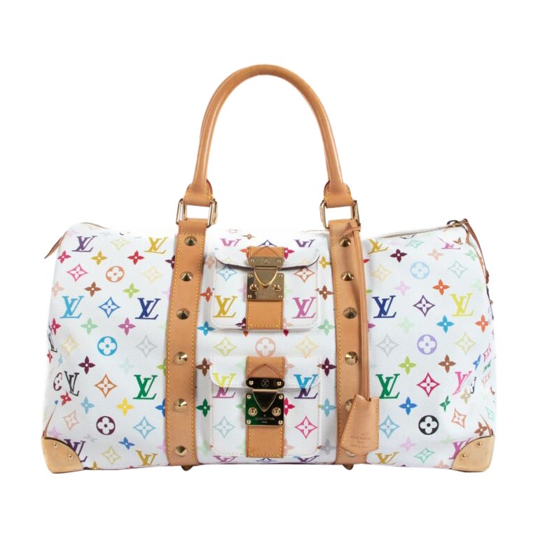Louis Vuitton Limited Edition Murakami White Monogram Multicolor Keepall 45 Bag