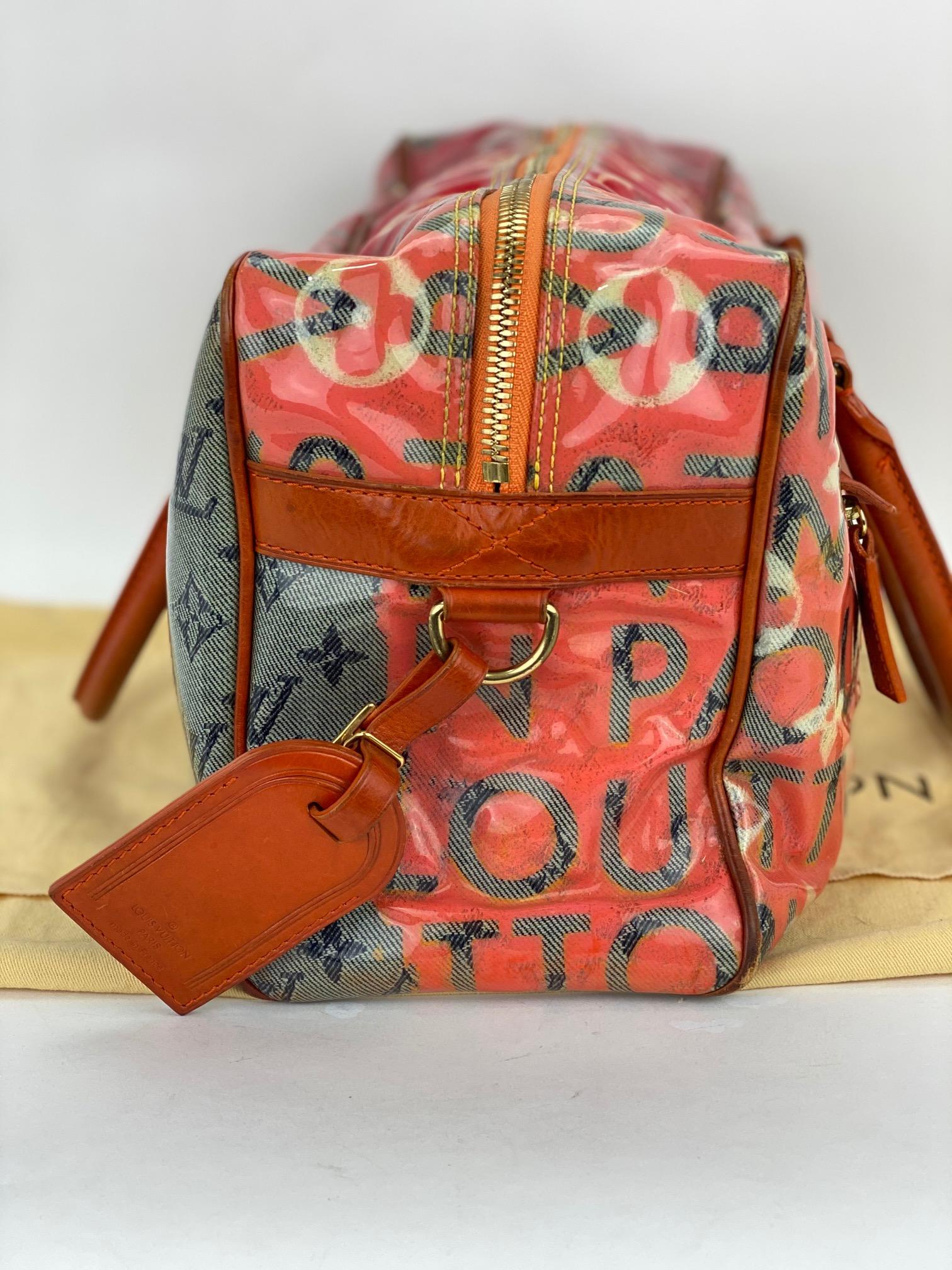 LOUIS VUITTON Limited Edition Richard Prince Pink Denim Weekender PM Travel Bag For Sale 2