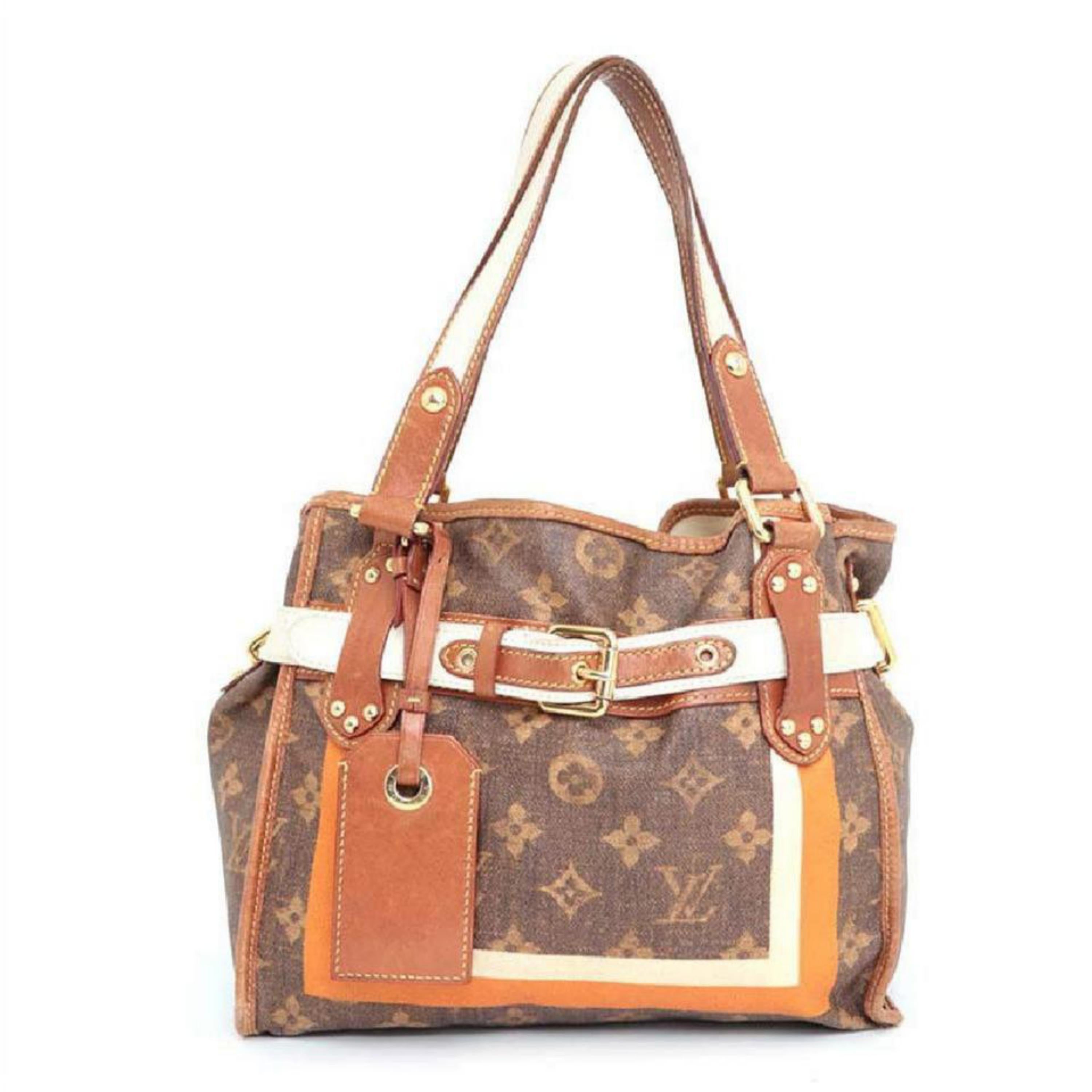 Women's Louis Vuitton Limited Edition Tisse Sac Rayures Pm Tote 230668 Brown Shoulder Ba For Sale