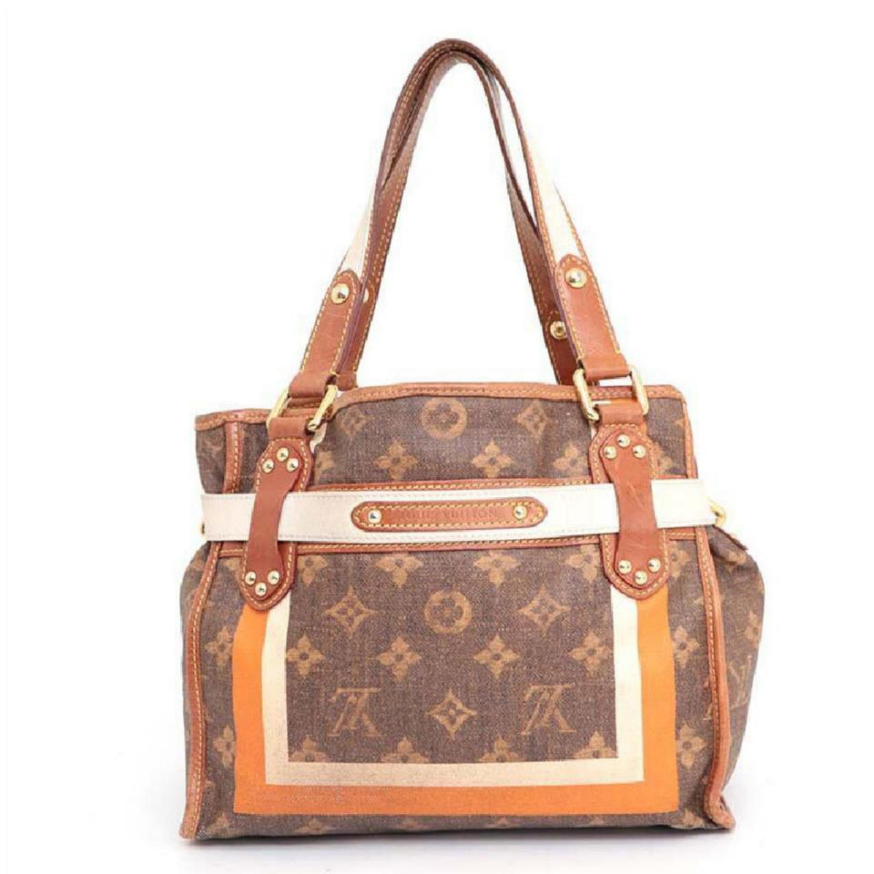 Louis Vuitton Limited Edition Tisse Sac Rayures Pm Tote 230668 Brown Shoulder Ba For Sale 1