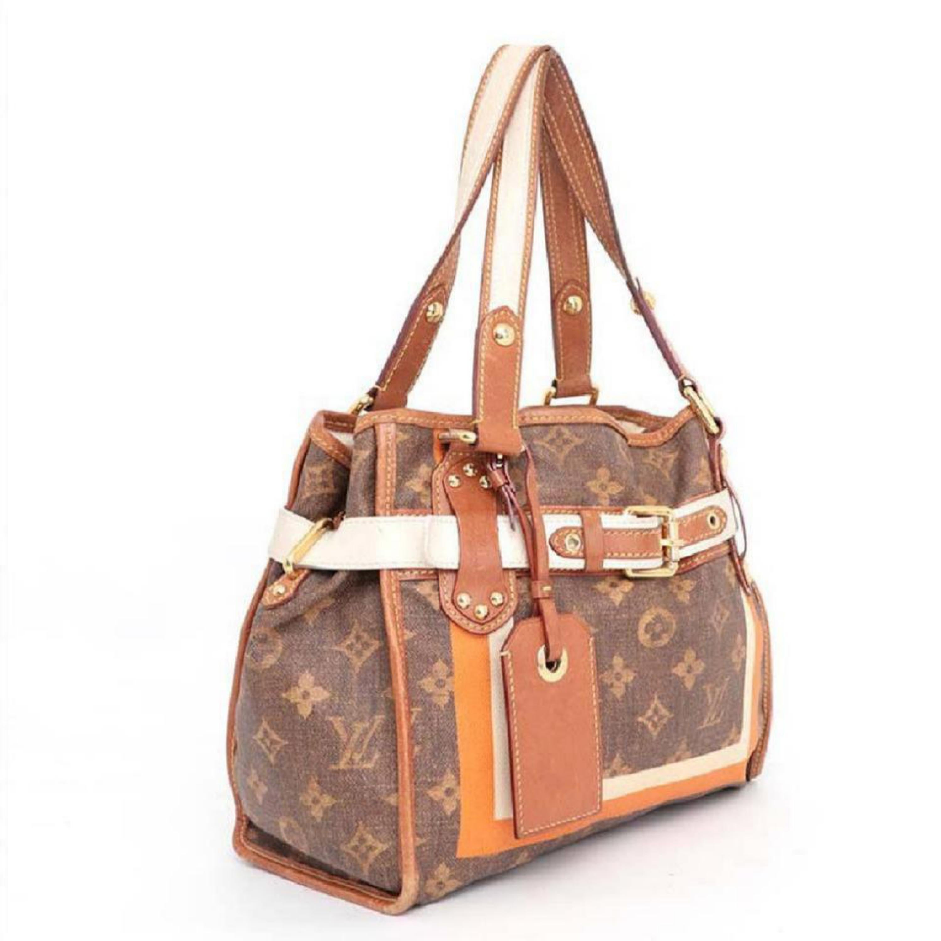 Louis Vuitton Limited Edition Tisse Sac Rayures Pm Tote 230668 Brown Shoulder Ba For Sale 2
