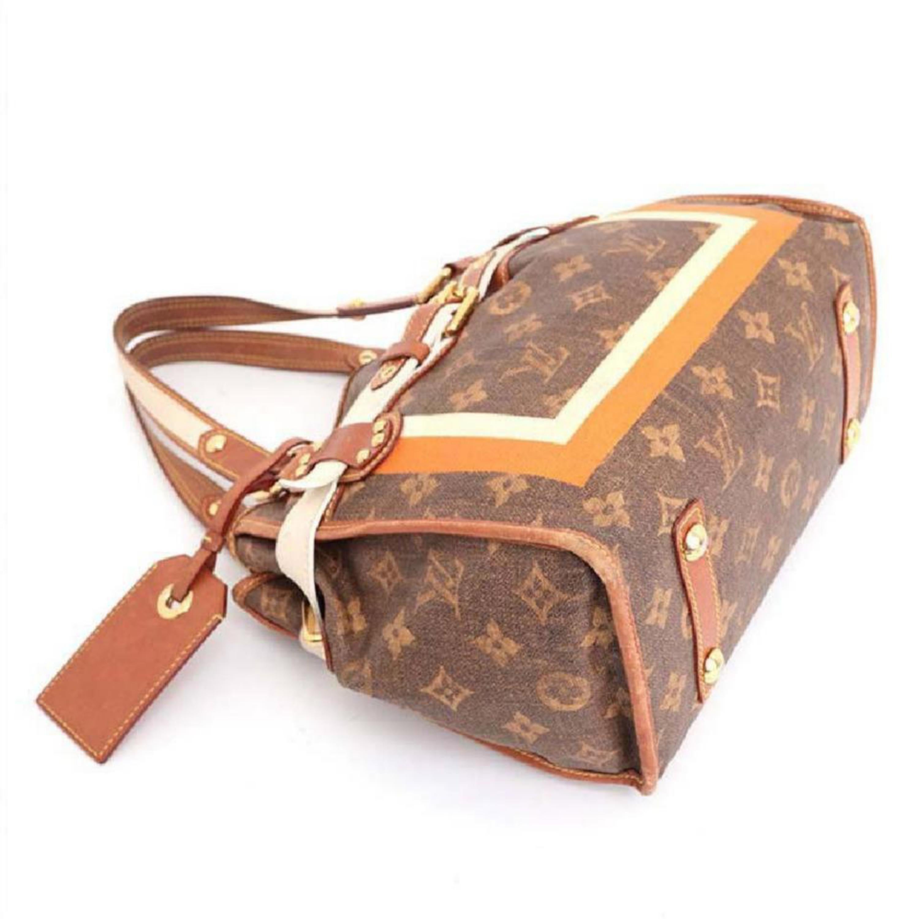 Louis Vuitton Limited Edition Tisse Sac Rayures Pm Tote 230668 Brown Shoulder Ba For Sale 4