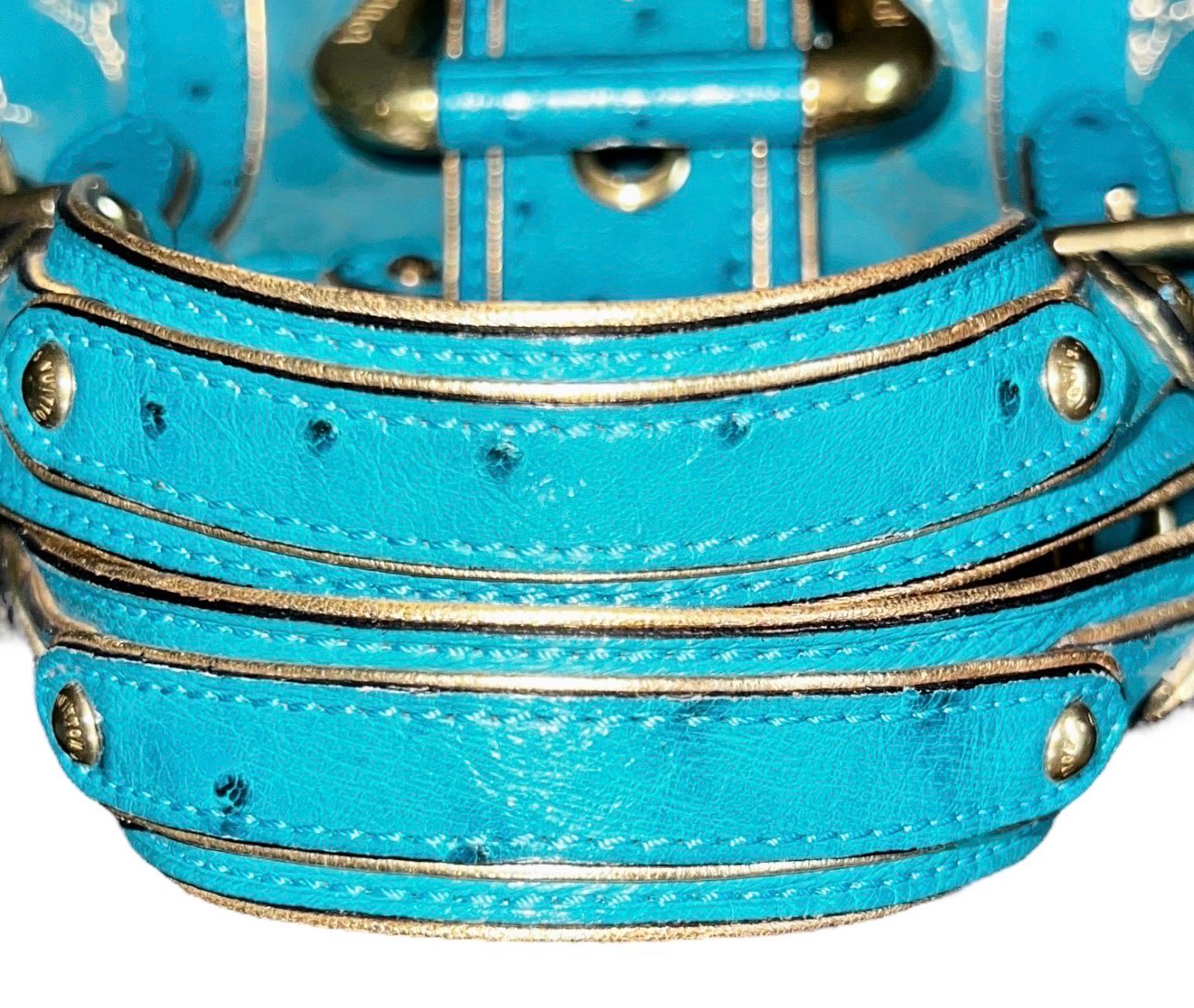 LOUIS VUITTON Limited Edition - Turquoise Exotic Ostrich Suede Monogram Logo Bag For Sale 6