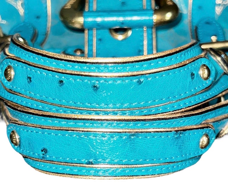 LOUIS VUITTON Limited Edition - Turquoise Exotic Ostrich Suede Monogram  Logo Bag