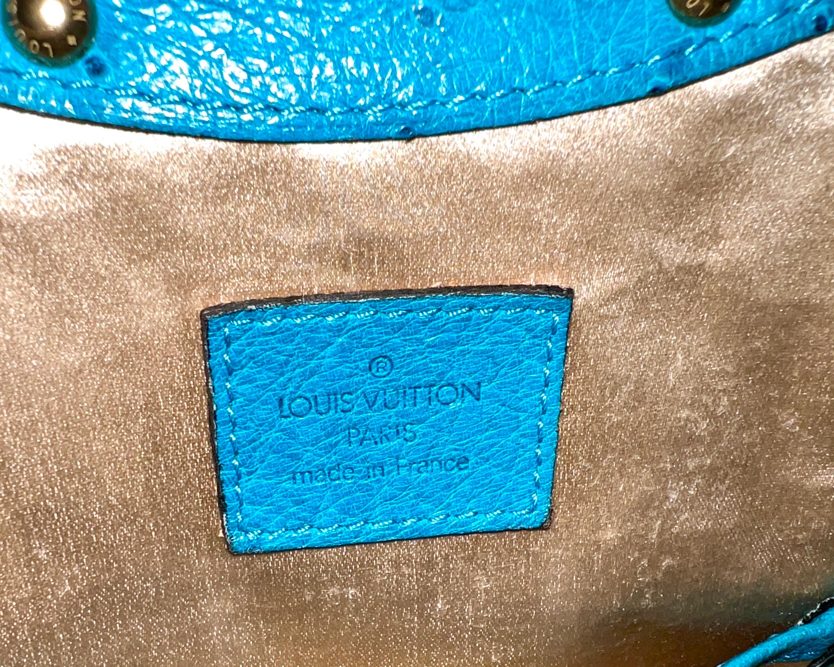 LOUIS VUITTON Limited Edition - Turquoise Exotic Ostrich Suede Monogram Logo Bag For Sale 8