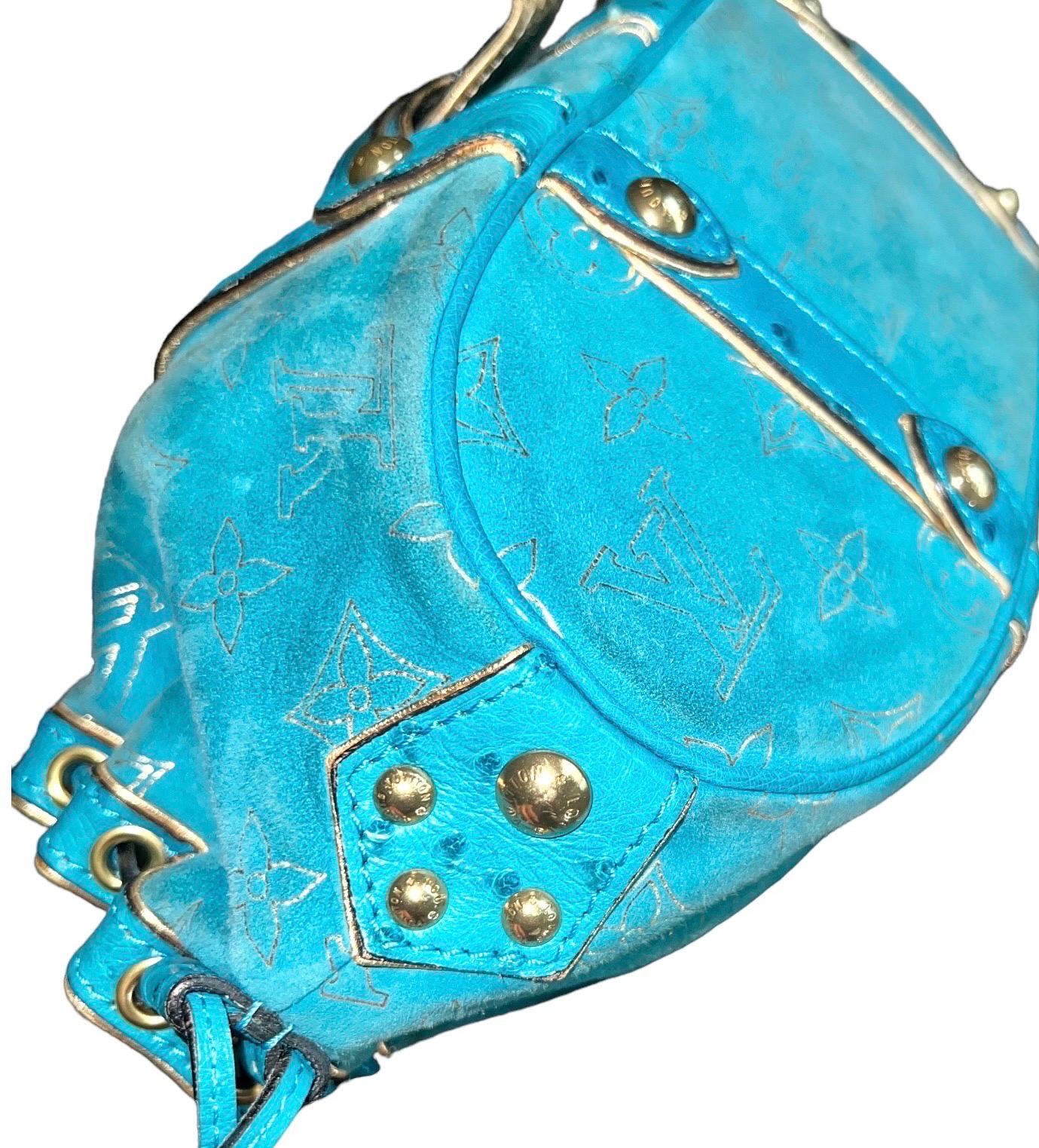 Women's LOUIS VUITTON Limited Edition - Turquoise Exotic Ostrich Suede Monogram Logo Bag For Sale