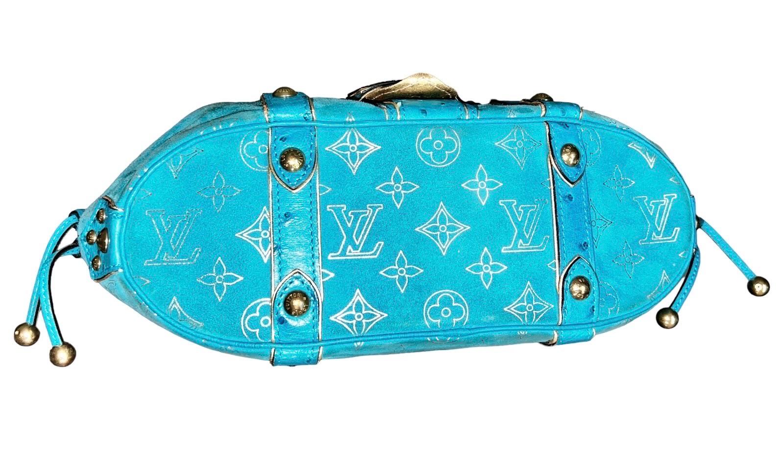 LOUIS VUITTON Limited Edition - Turquoise Exotic Ostrich Suede Monogram Logo Bag For Sale 1