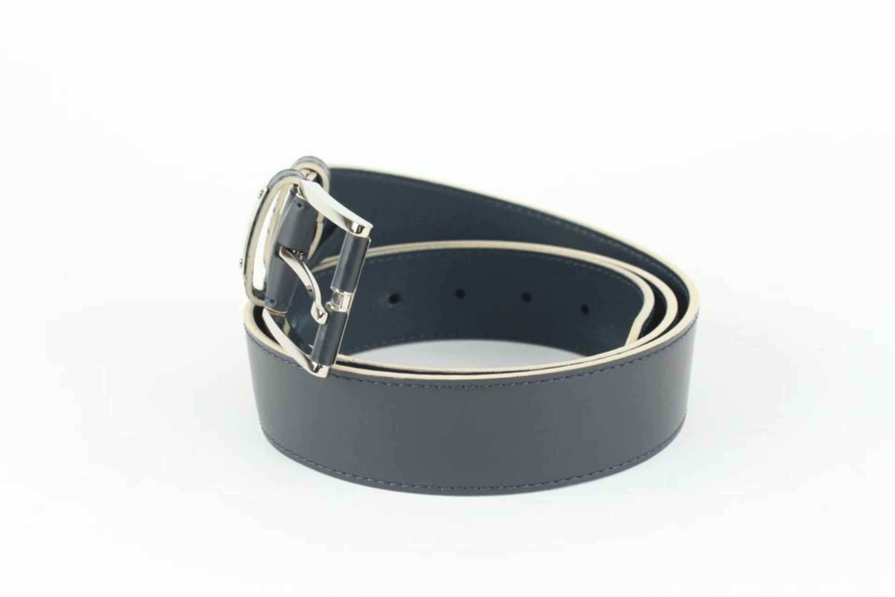 Louis Vuitton Limited Men's 100/40 Navy Blue LV Cup Gaston V Belt 1126lv4 In Good Condition For Sale In Dix hills, NY