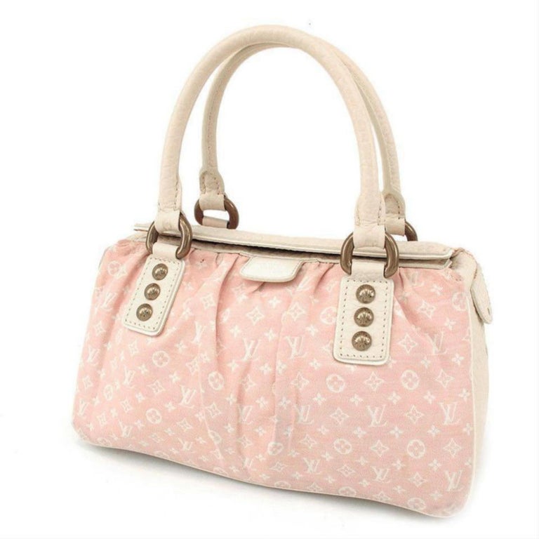 AUTHENTIC** LOUIS VUITTON Monogram Mini-Lin Trapeze PM Pink/Cream Handbag