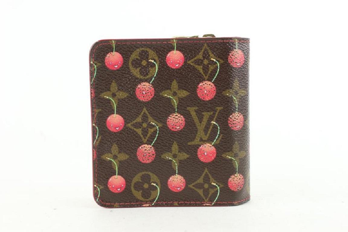 Louis Vuitton Limited Murakami Cherry Monogram Cerise Compact Zip Wallet In Good Condition For Sale In Dix hills, NY