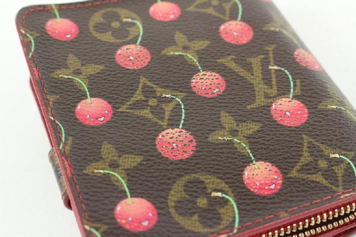 Louis Vuitton Limited Murakami Cherry Monogram Cerise Compact Zip Wallet For Sale 1