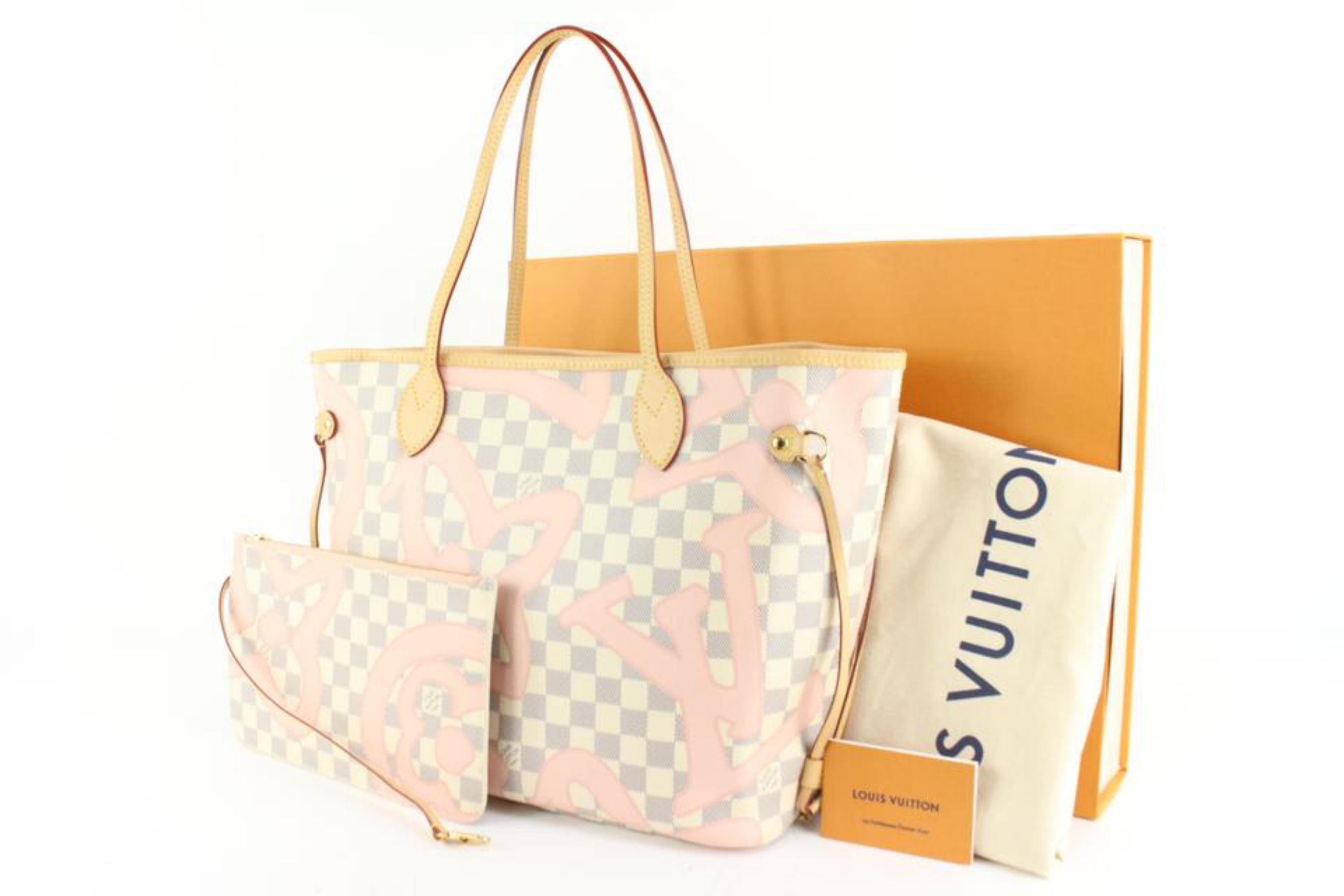 Louis Vuitton Limited Pink Damier Azur Tahitienne Neverfull MM with Pouch 37lk42 6