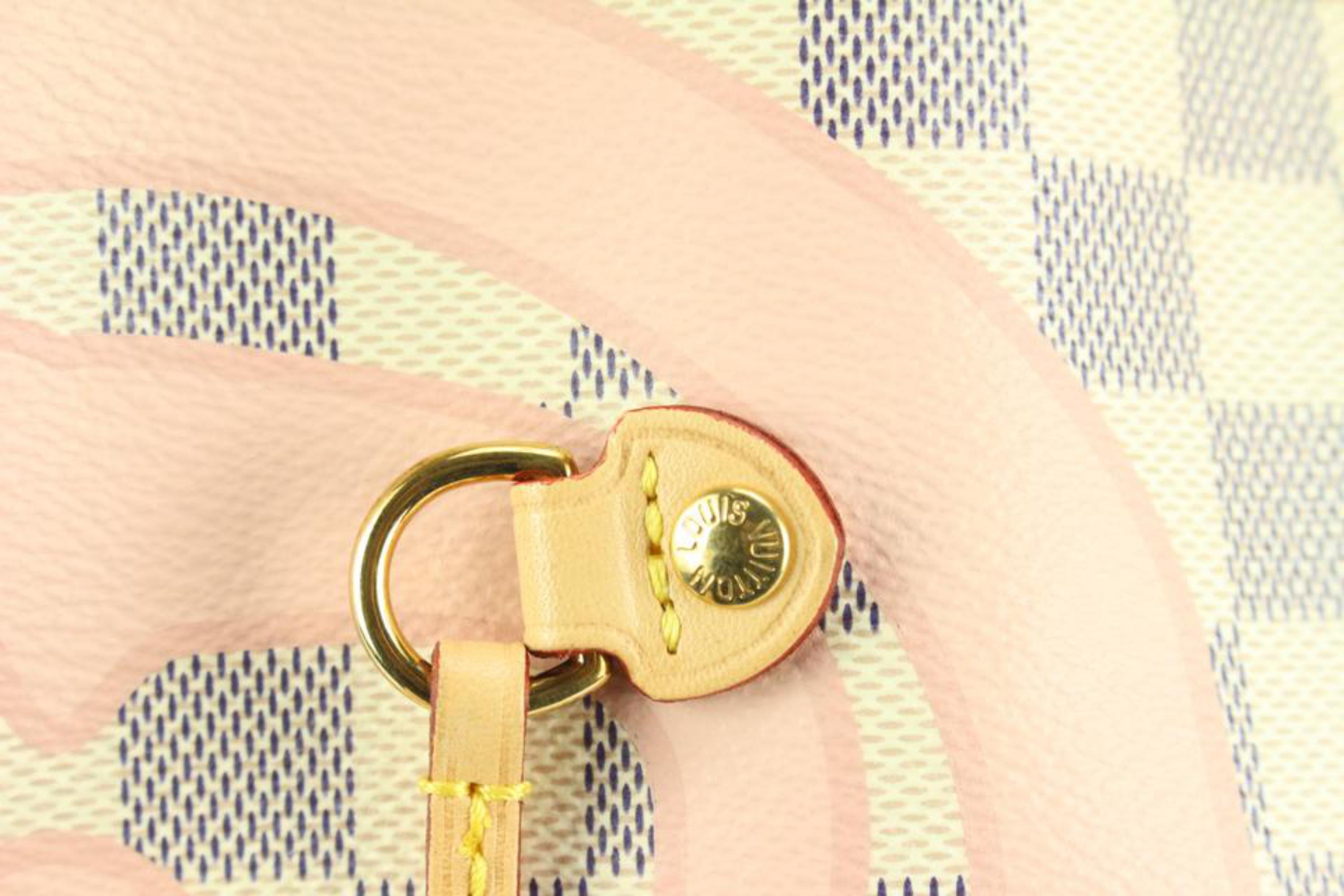Louis Vuitton Limited Pink Damier Azur Tahitienne Neverfull MM with Pouch 37lk42 In Good Condition In Dix hills, NY