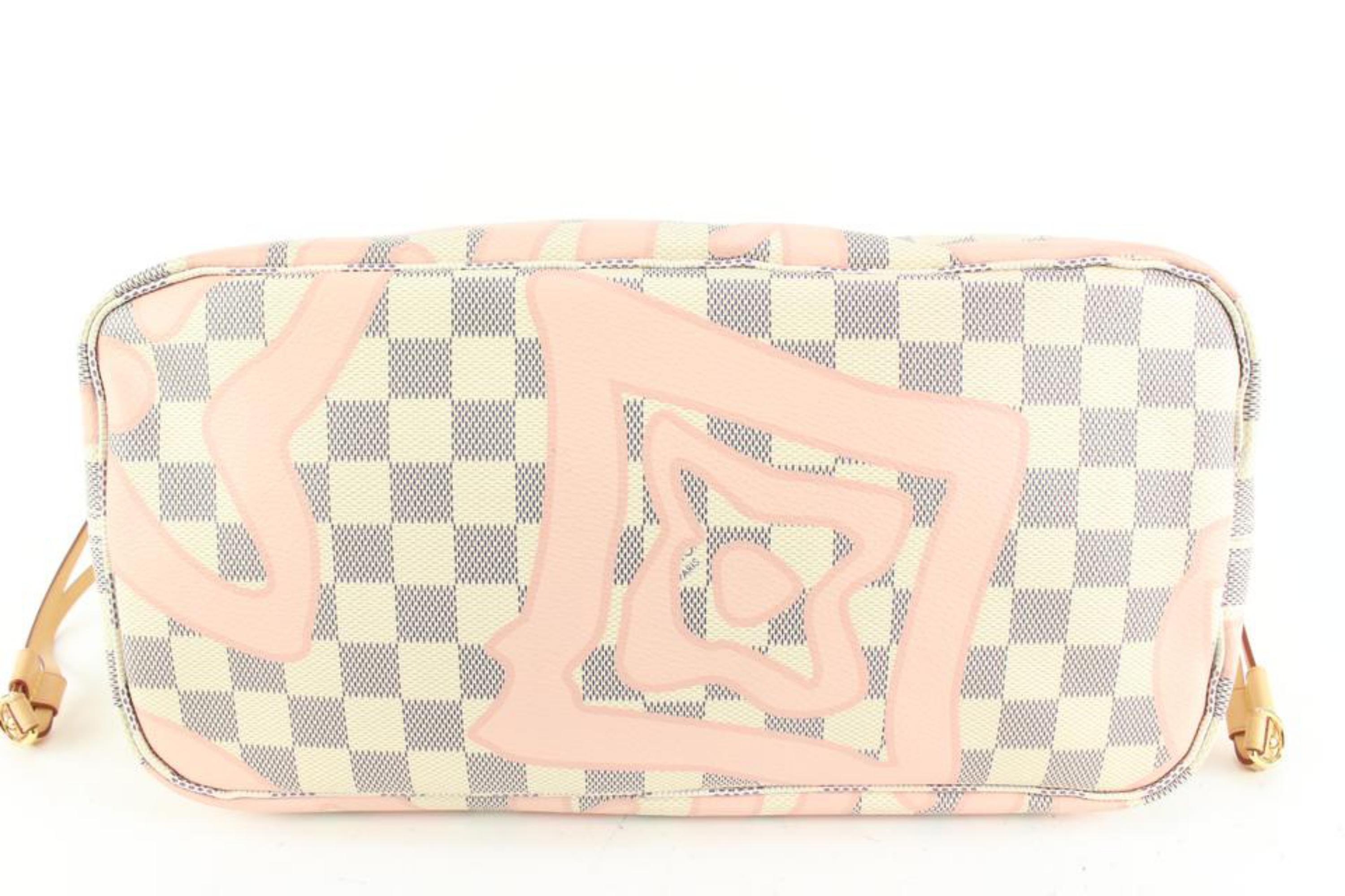 Louis Vuitton Limited Pink Damier Azur Tahitienne Neverfull MM with Pouch 37lk42 1