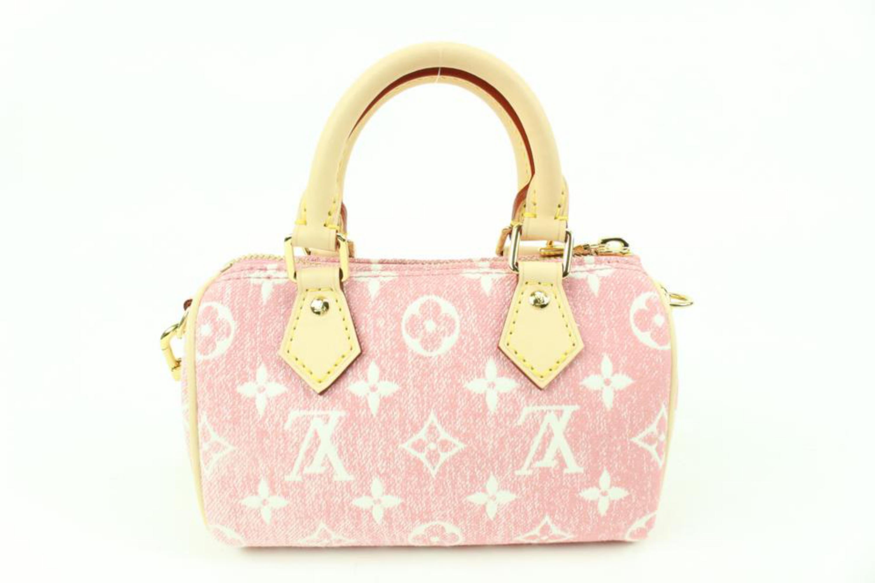 Louis Vuitton Limited Pink Rose Monogram Denim Mini Speedy Nano Bandouliere  In New Condition In Dix hills, NY