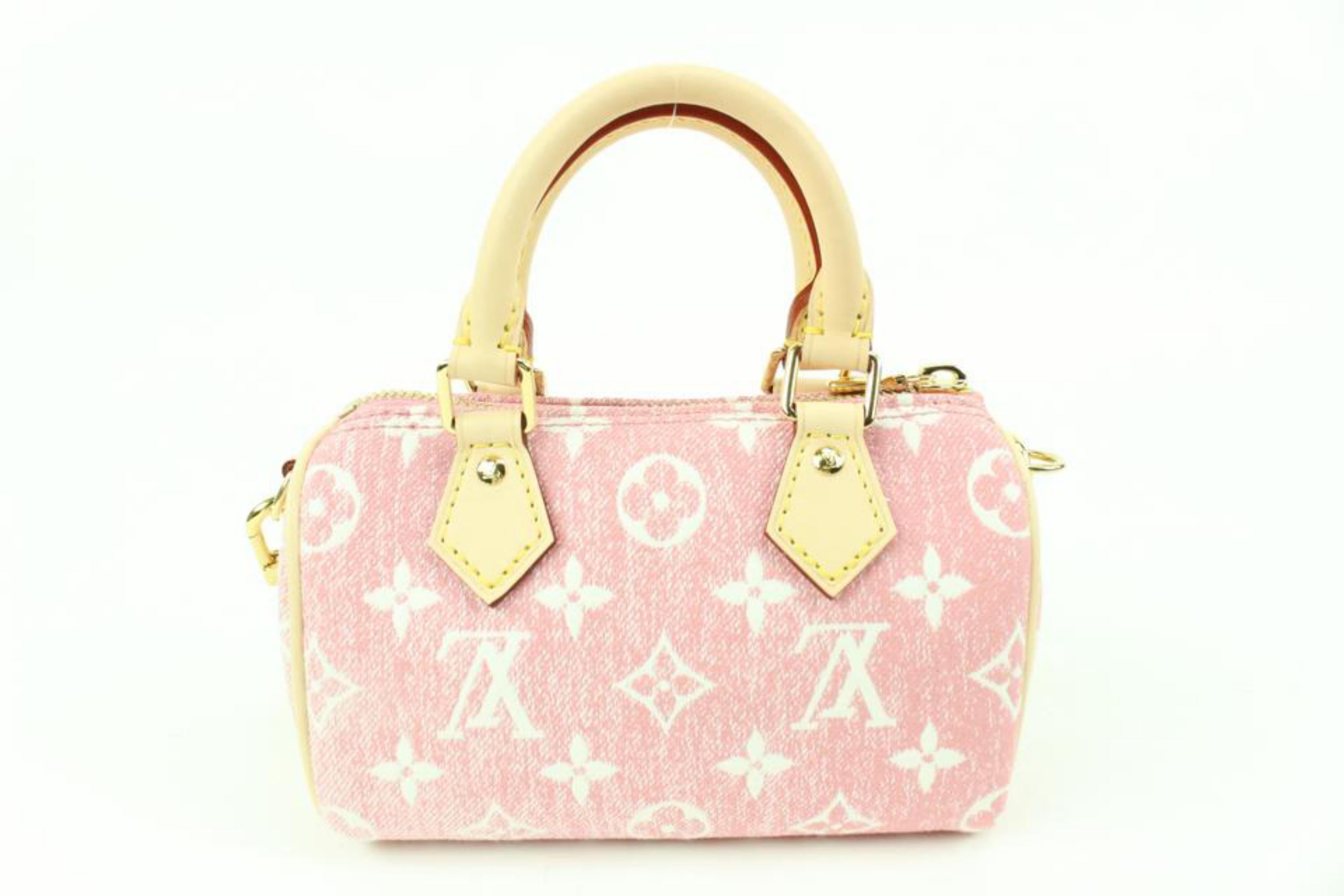 Louis Vuitton Limited Pink Rose Monogram Denim Mini Speedy Nano Bandouliere In New Condition In Dix hills, NY