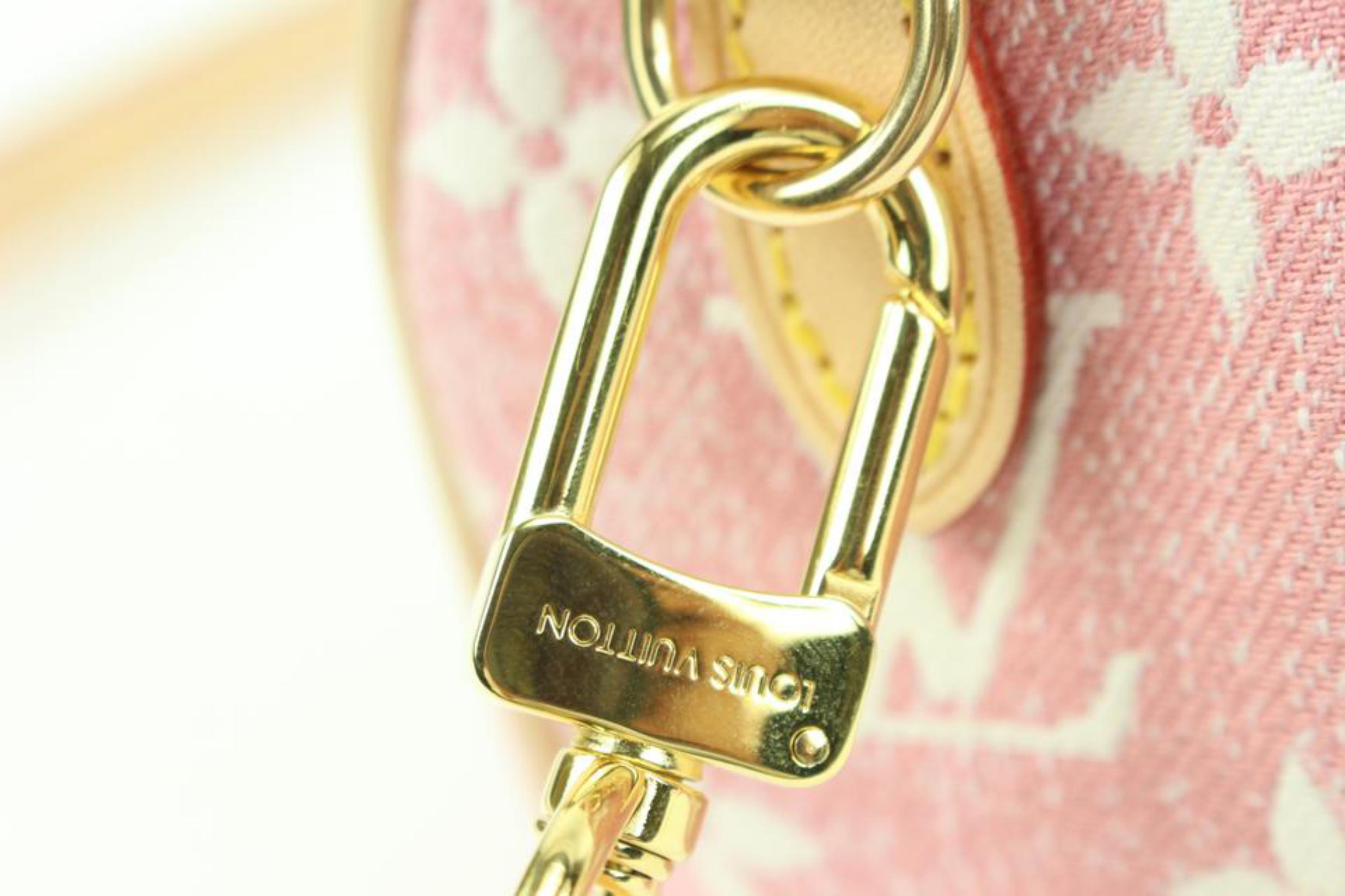 Women's Louis Vuitton Limited Pink Rose Monogram Denim Mini Speedy Nano Bandouliere 