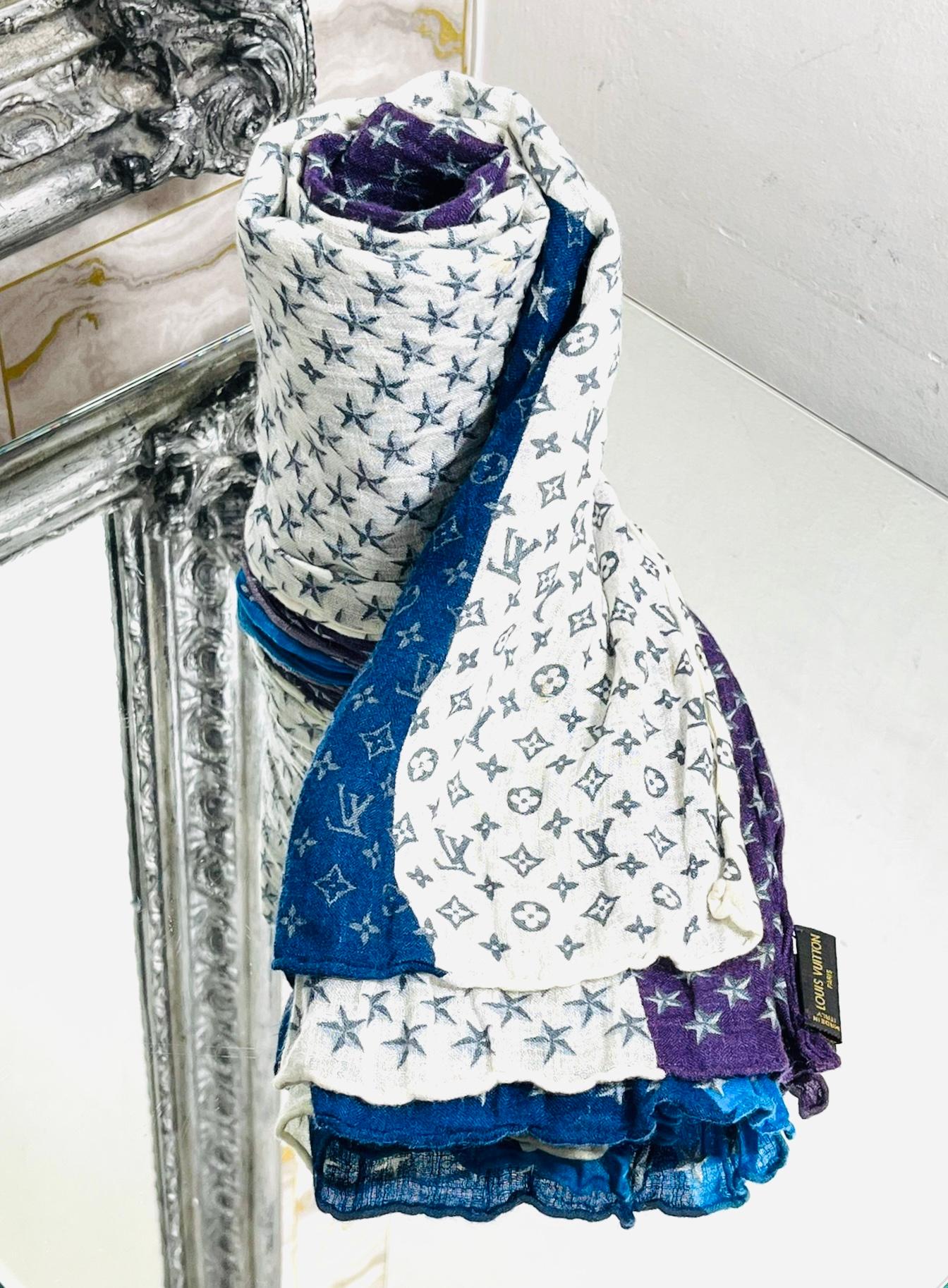 Louis Vuitton Monogram-Schal aus Leinen und Seide (Blau) im Angebot