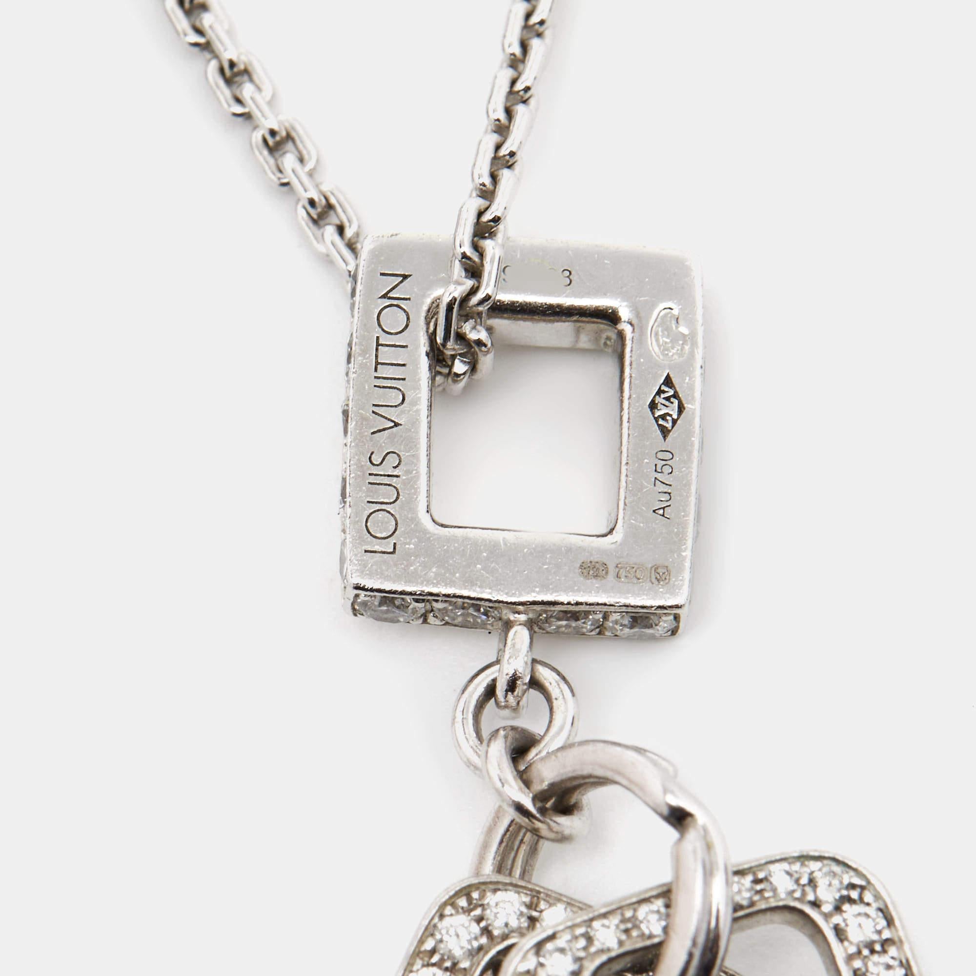 Louis Vuitton Lock It Key Padlock Diamonds 18k White Gold Pendant Necklace For Sale 2