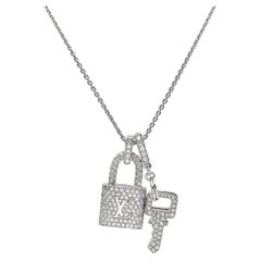 Louis Vuitton Lock It Key Padlock Diamonds 18k White Gold Pendant Necklace