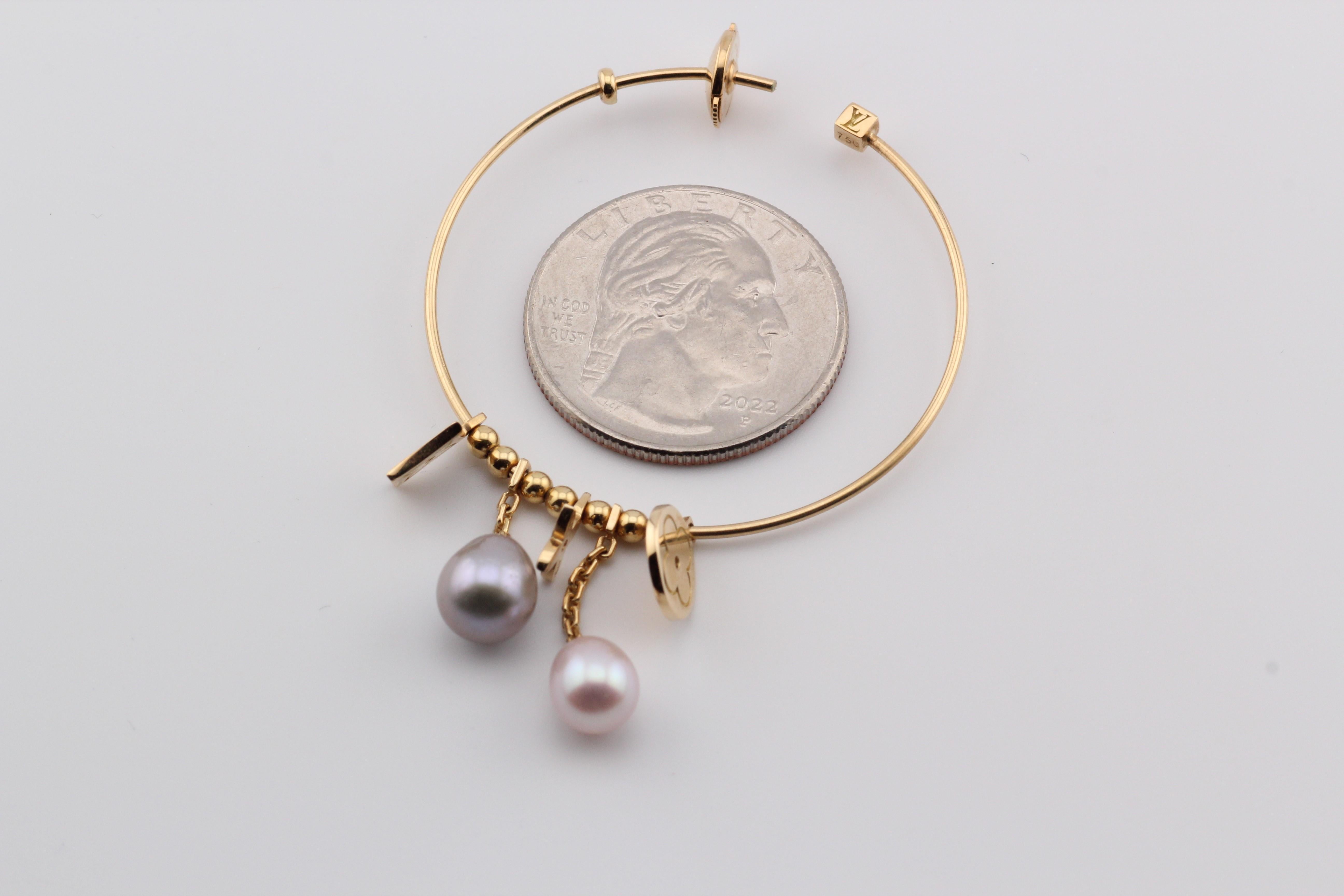 Louis Vuitton Lock Key Charm Pearl 18k Yellow Gold Hoop Earrings For Sale 5