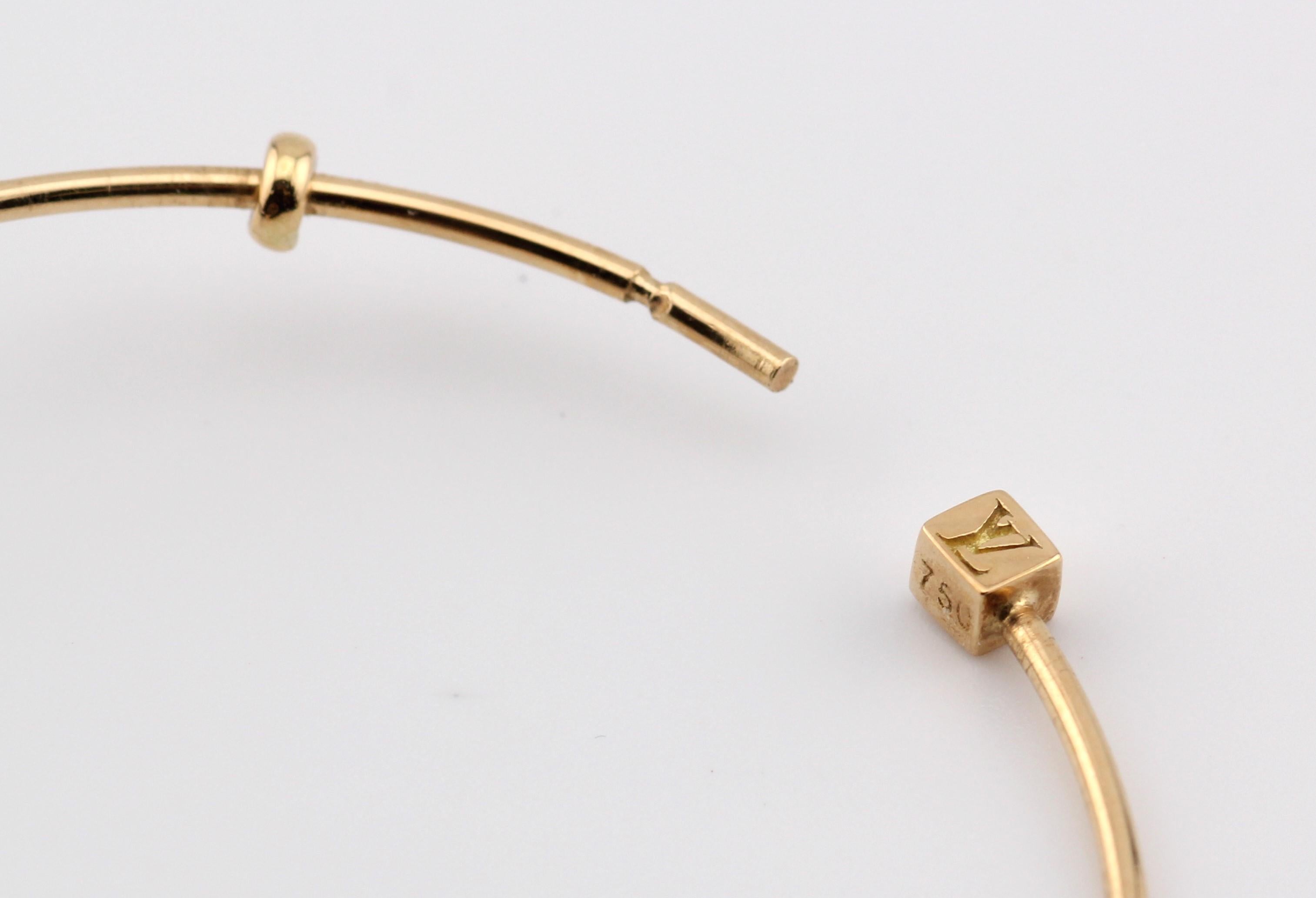 Louis Vuitton Lock Key Charm Pearl 18k Yellow Gold Hoop Earrings For Sale 4