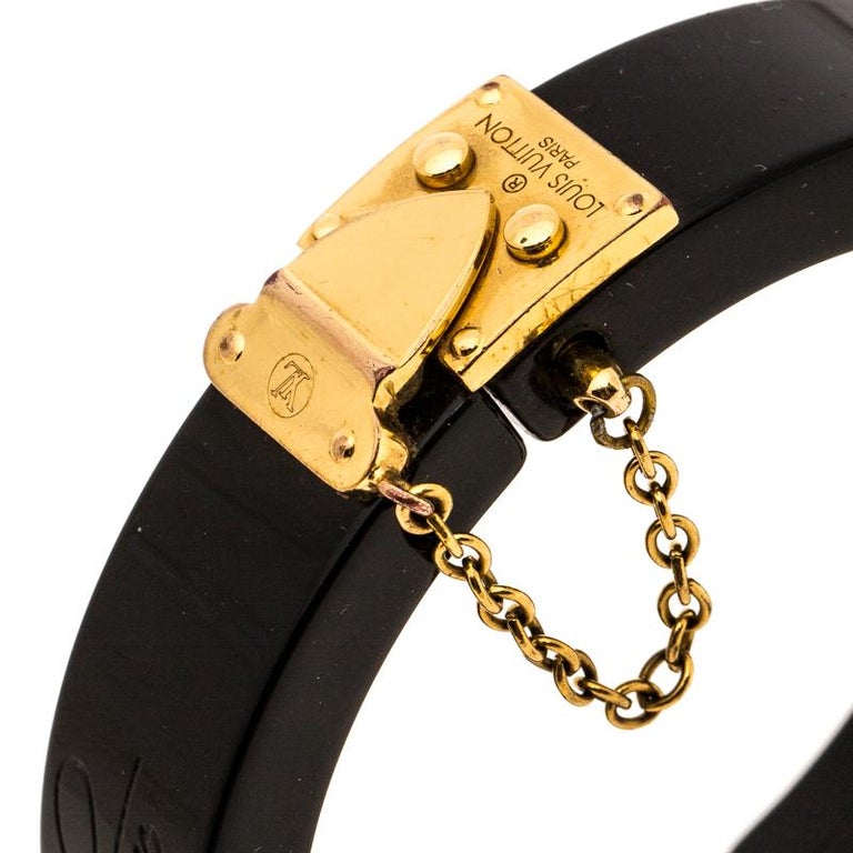 Louis Vuitton Lock Me Black Resin Gold Tone Hinged Bracelet For Sale at ...