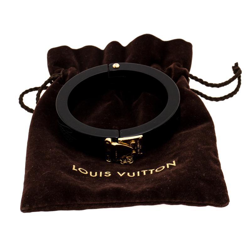Contemporary Louis Vuitton Lock Me Black Resin Gold Tone Hinged Bracelet