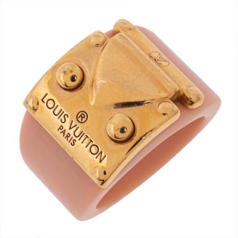 Louis Vuitton Lock Me Blush Pink Resin Gold Tone Ring Size 54 at